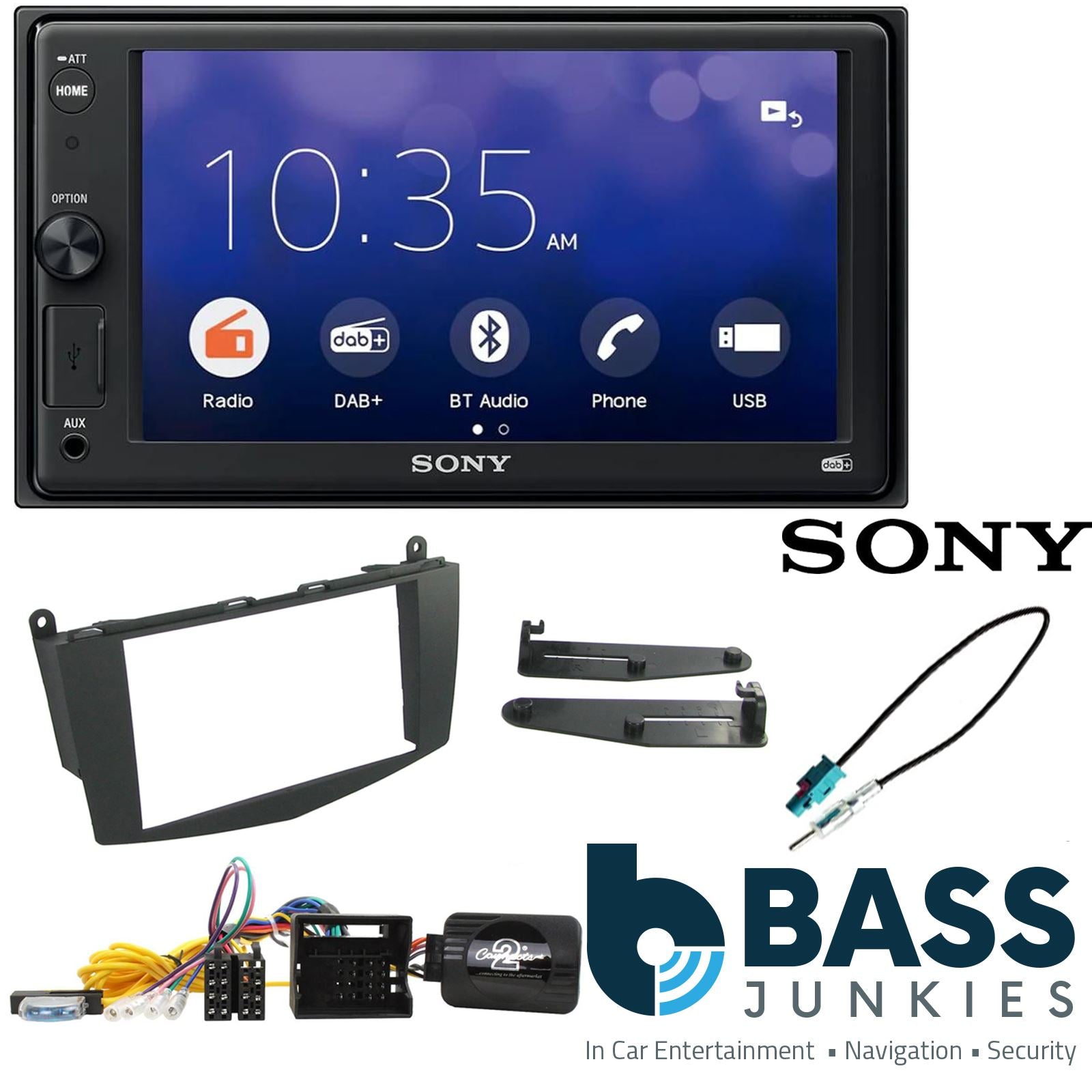 SONY XAV-1550D DAB+ Smart Bluetooth Car Radio + Stereo fitting kit + Steering Wheel Controls Loom for Mercedes C-Class 2007-2011
