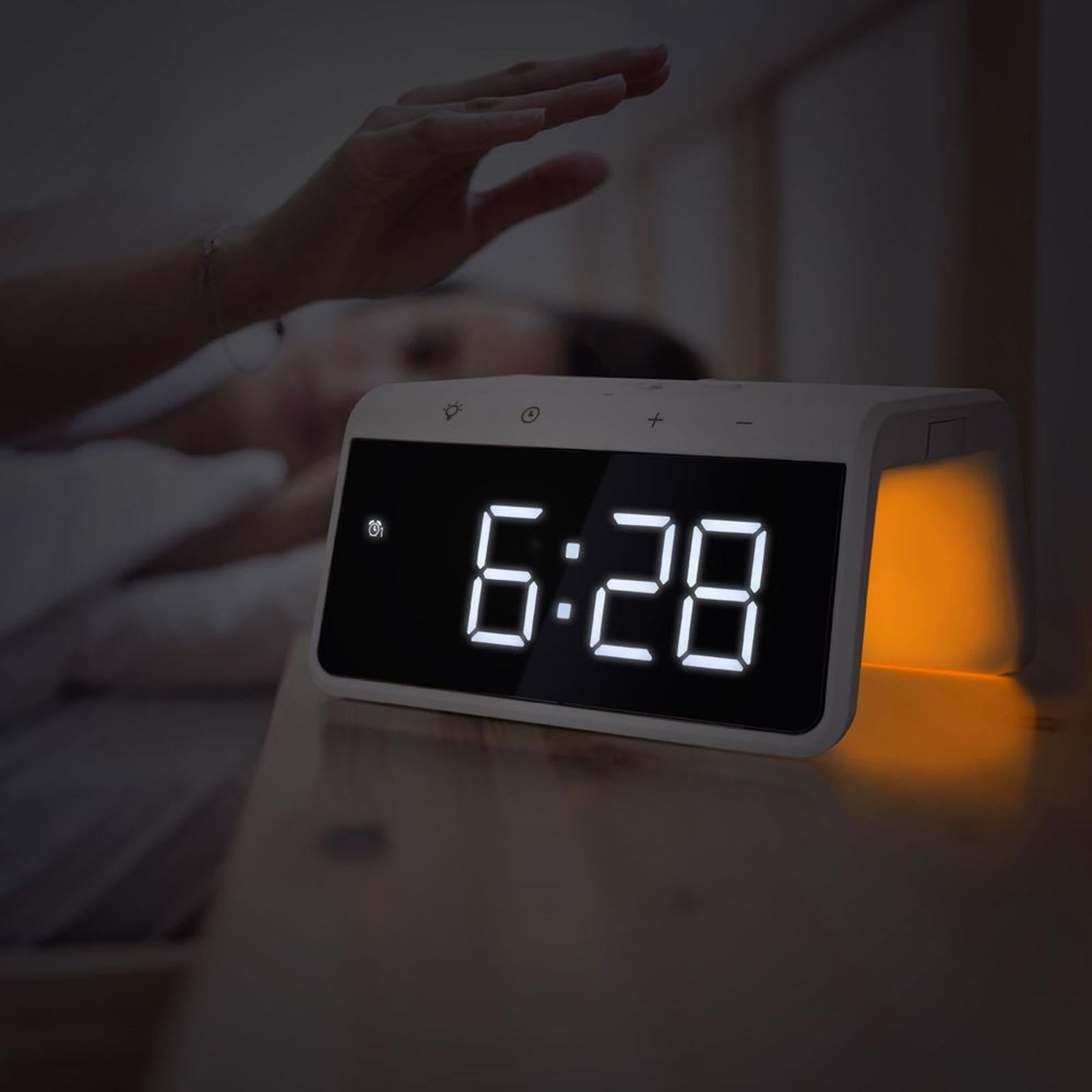 Caliber HCG019QI/W - Alarm Clock with Qi Wireless Charging Pad USB Charging Night Light
