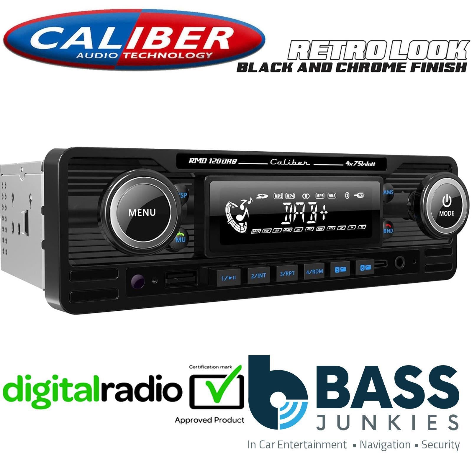 Caliber RMD120DAB-BT/B - Retro Style DAB BLUETOOTH USB 75x4W Car Stereo Radio Player BLACK Finish