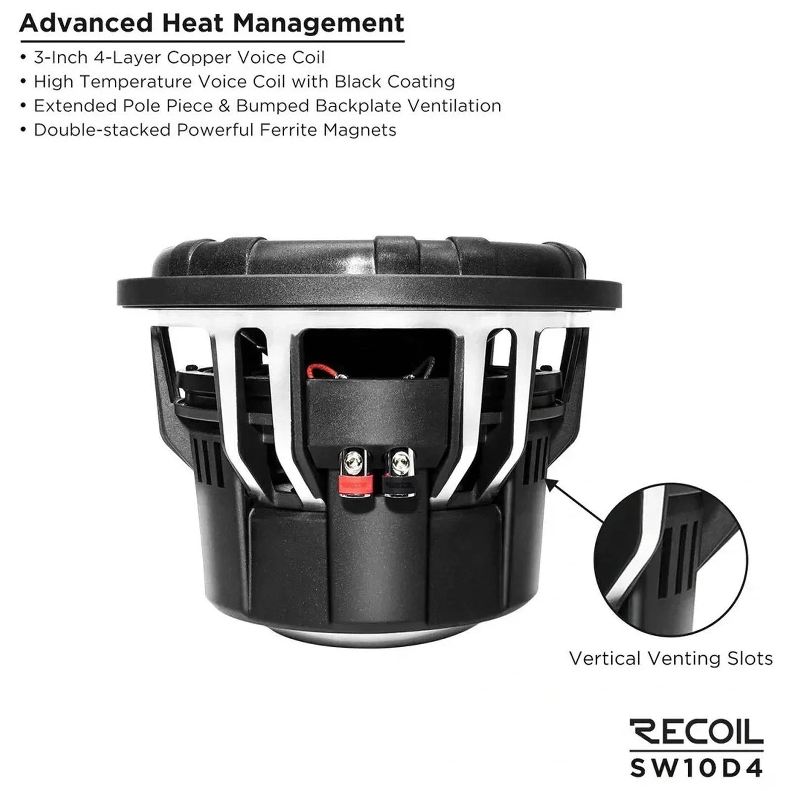 Recoil SW10D4 -   2000 Watts  Peak 10" Inch 25cm Dual 4-Ohm Car Sub Subwoofer
