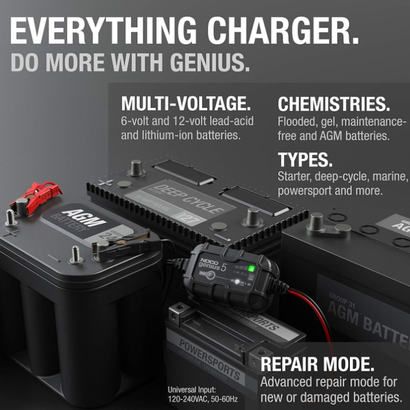 NOCO GENIUS5UK - 5A Smart Battery Charger 6V 12V Lithium AGM EFB Gel