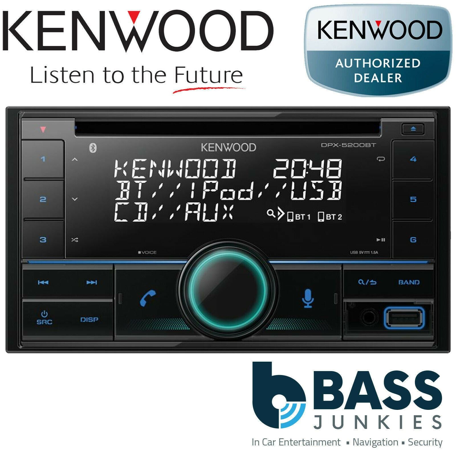 Kenwood DPX-5200BT - 50 x 4 Watts Double Din AUX USB iPhone iPod Android Bluetooth Car Stereo