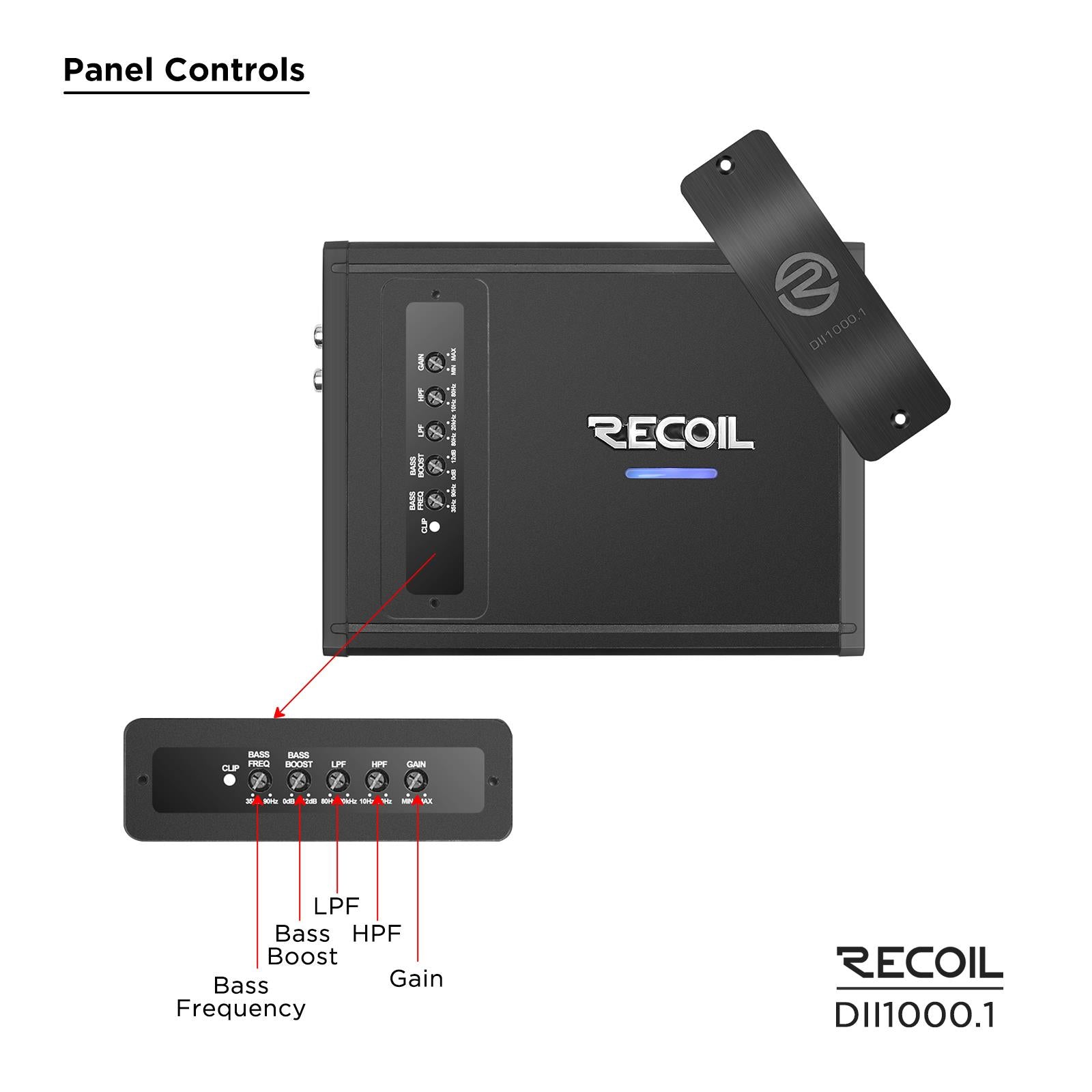 Recoil DII1000.1- 2000 Watts 2-4 Ohm Stable Class D Mono Car Audio Amp Amplifier