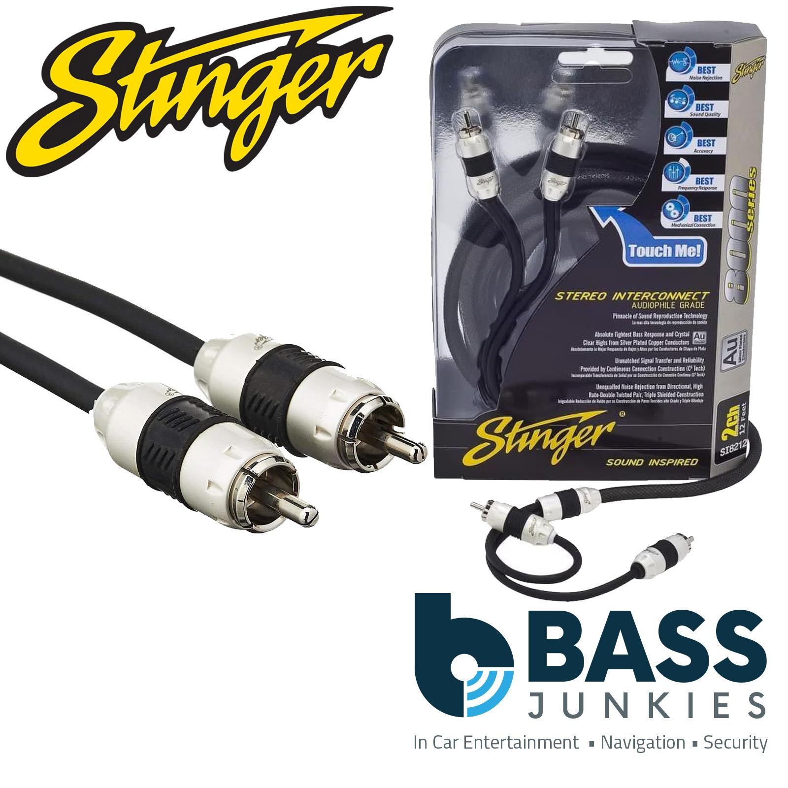 Stinger SI8220 - 8000 Series 6.10 Metre 20Ft 2 Channel Car Triple Shielded Silver Car RCA Phono Cable