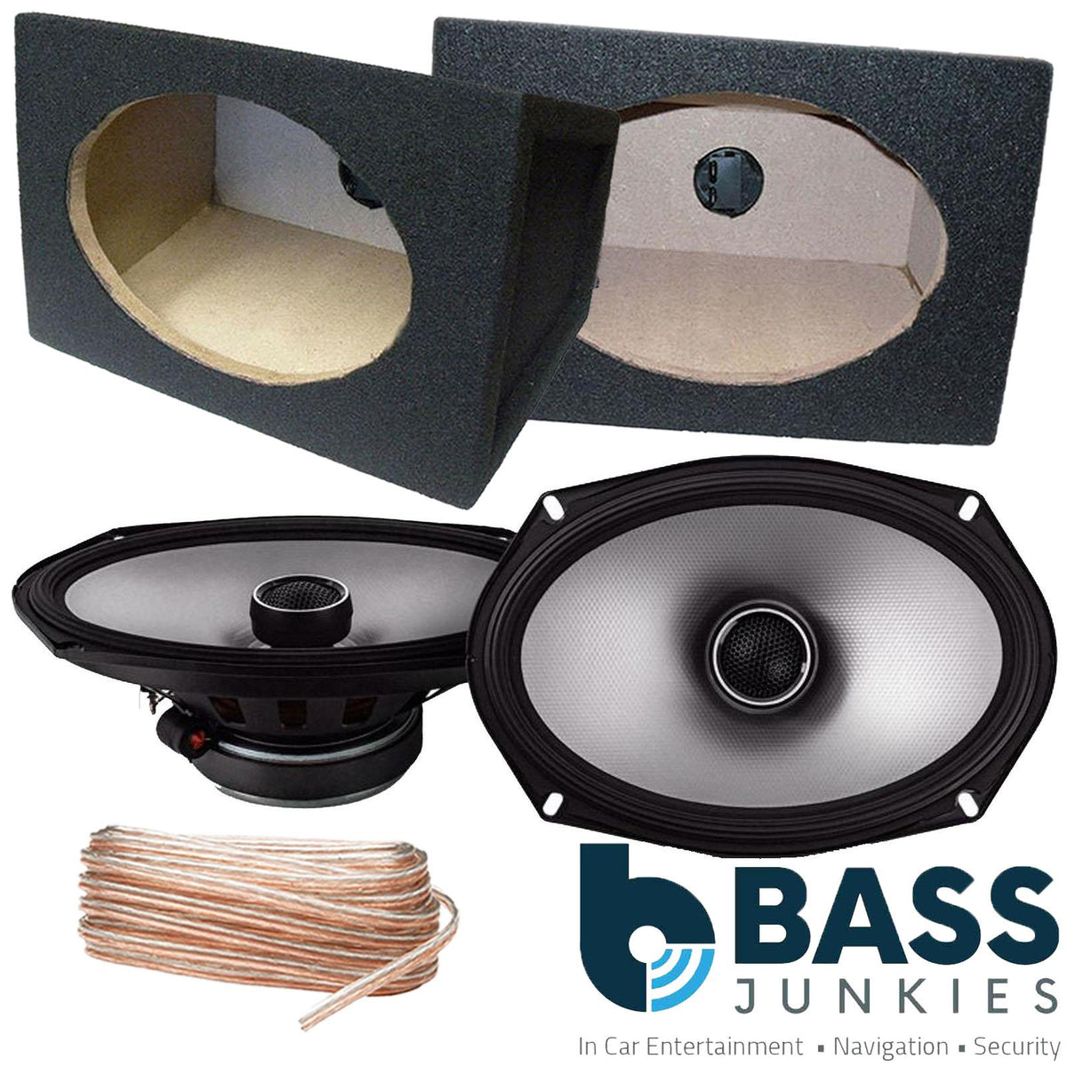 Alpine S2-S69 6x9 520 Watts Coaxial Car Speakers with Black MDF Boxes Pair
