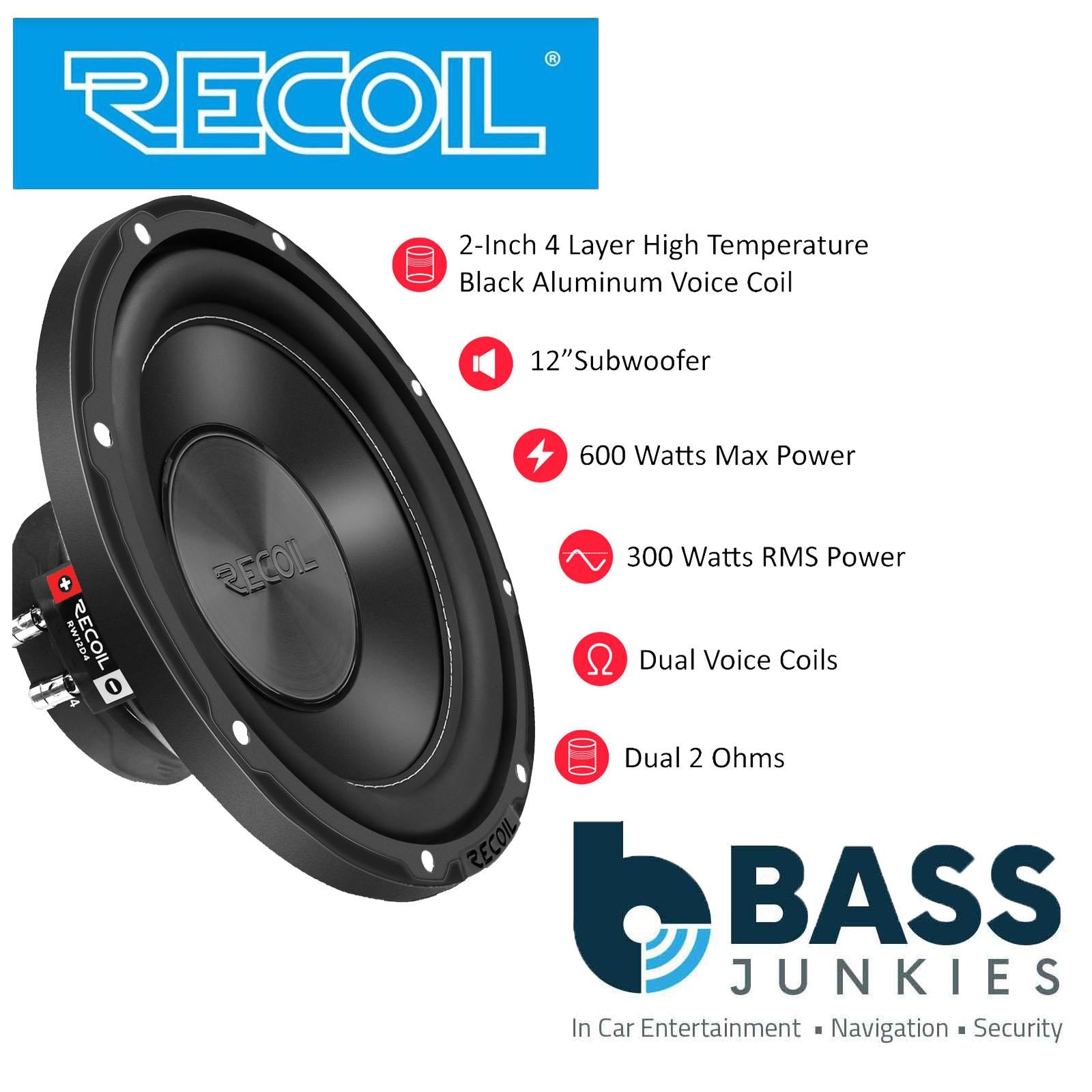 Recoil RW12D4 - 600 Watts 12" Inch 30cm Dual Voice Coil 4-Ohm Car Sub Subwoofer
