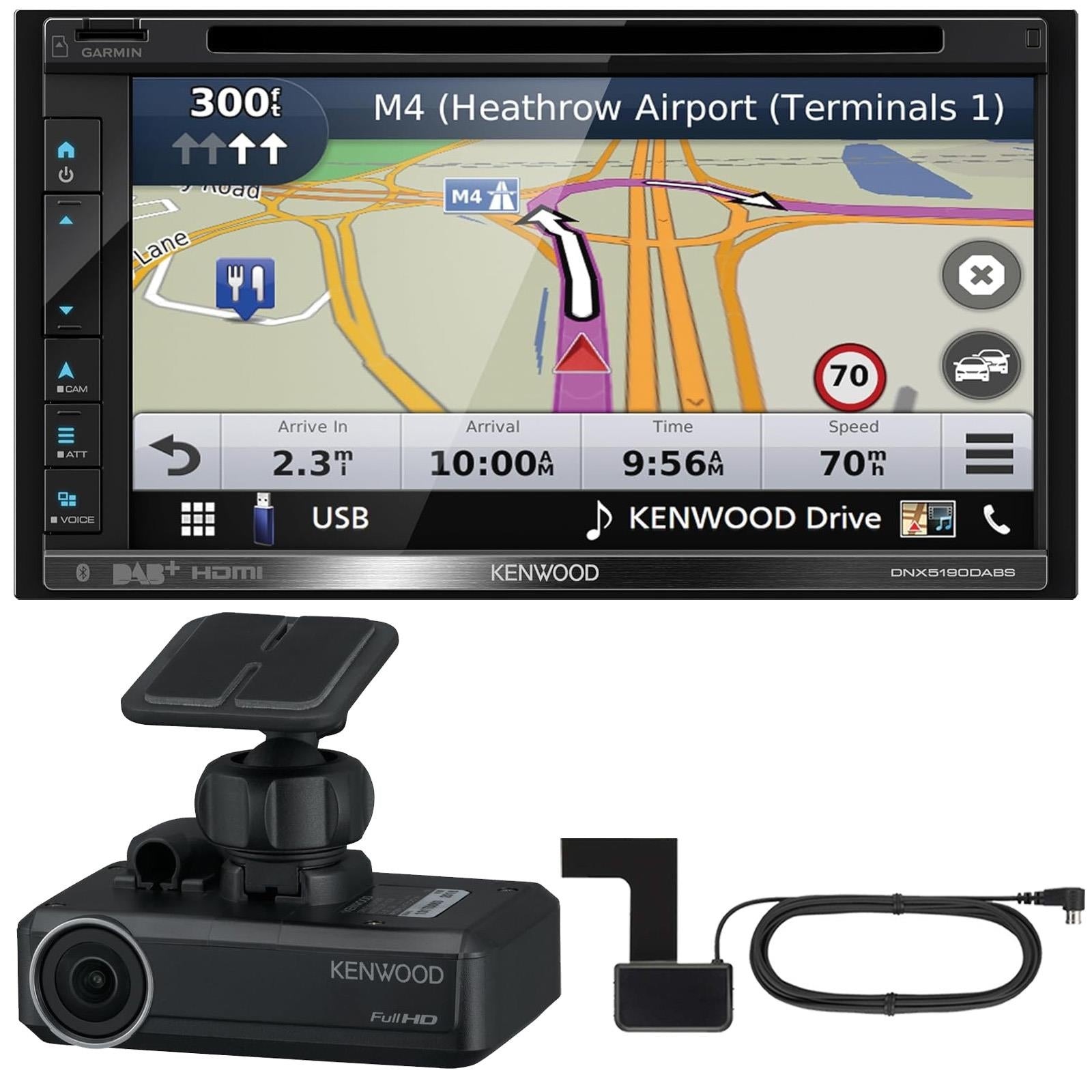 Kenwood DNX5190DABS - 6.8” DAB CD MP3 DVD USB Navigation Bluetooth Car Stereo & Dash Cam