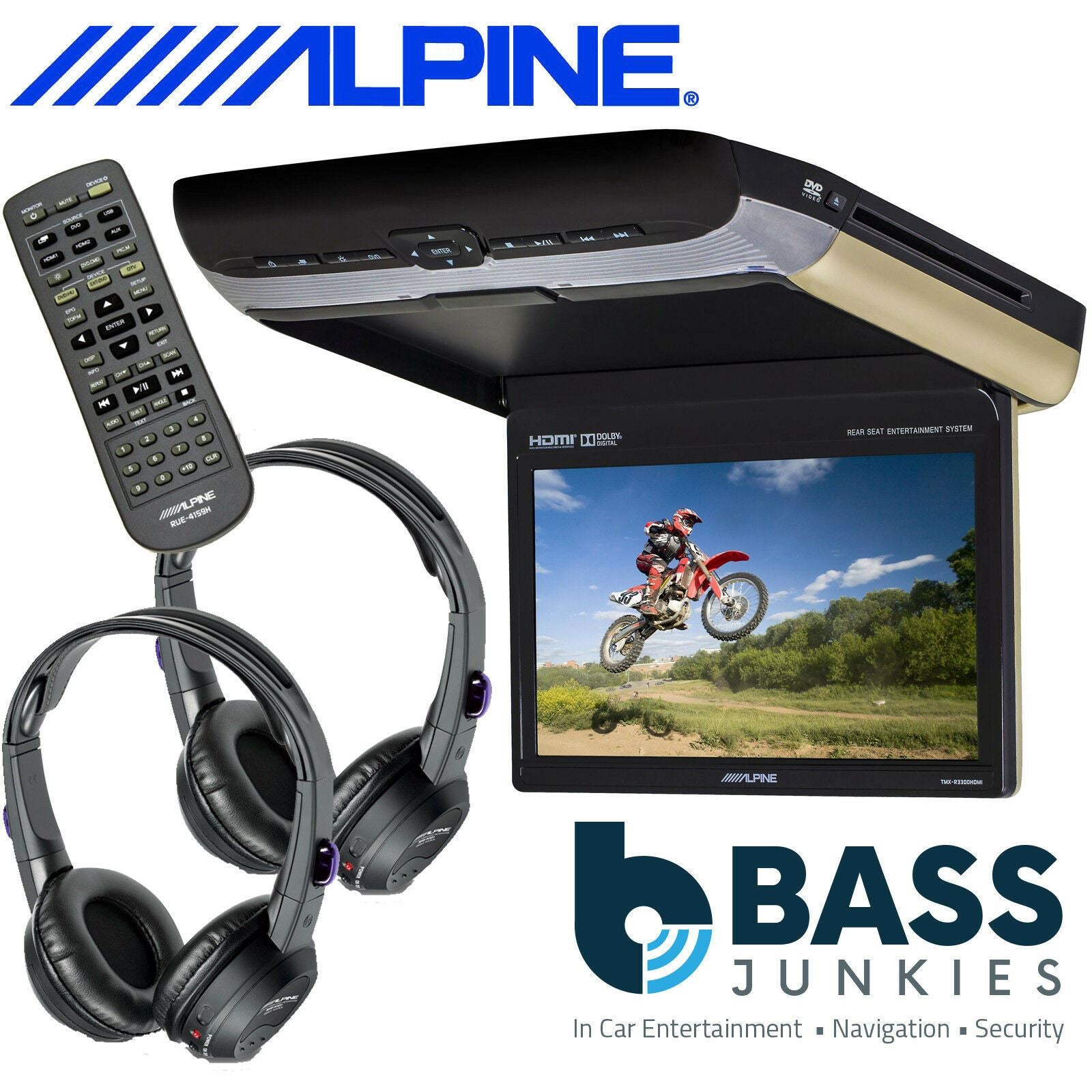 Alpine PKG-RSE3HDMI 10.1" Overhead Monitor with DVD Player and HDMI Input