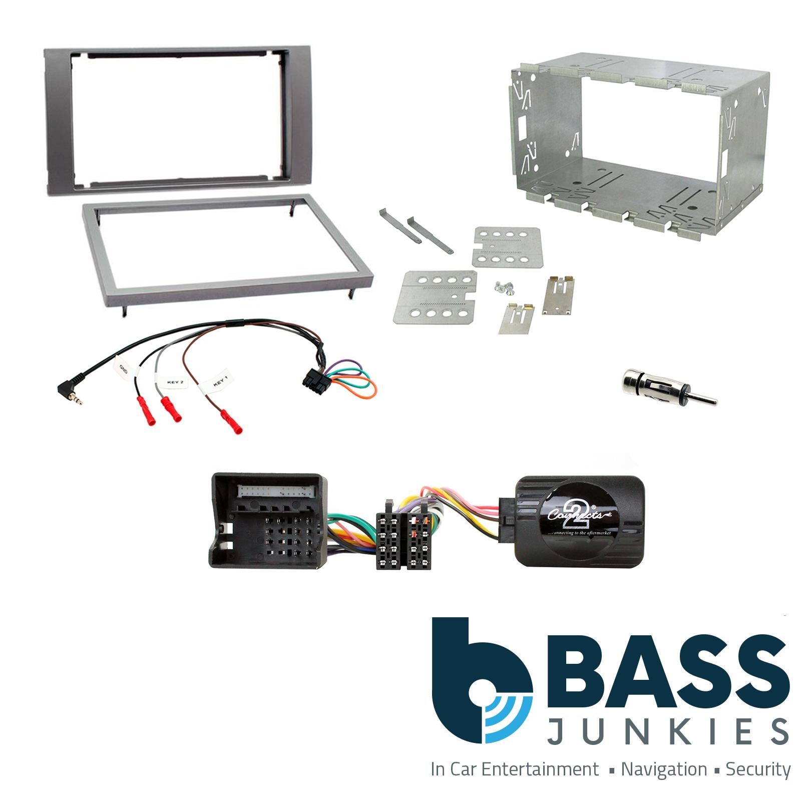 Connects 2 CTKFD48 - Ford Fiesta 2005 - 2008 Double Din Facia & Steering wheel Interface Fitting Installation Kit (Silver Facia Panel)