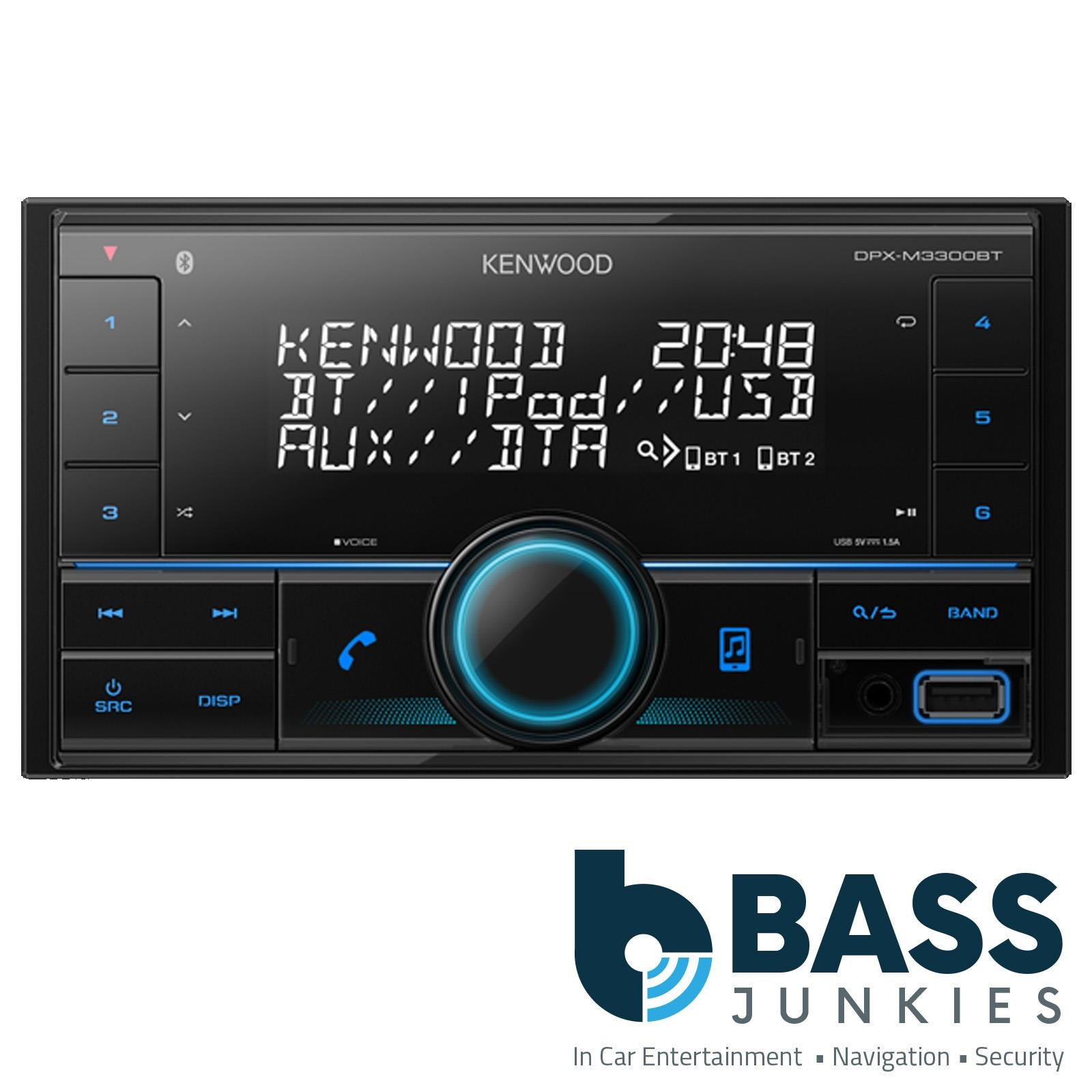 Kenwood DPX-M3300BT Mechless Double Din Bluetooth USB iPhone Android Car Stereo