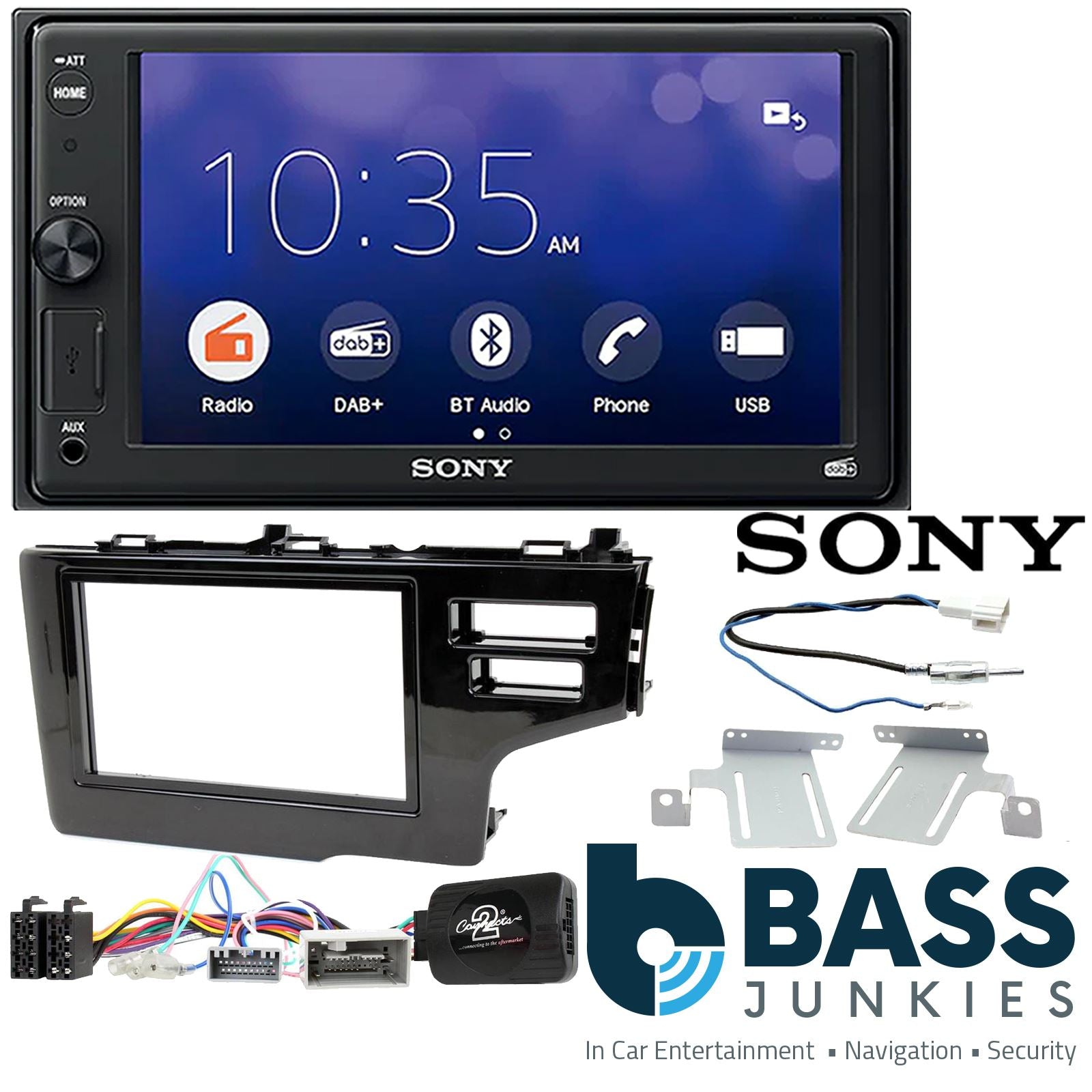 SONY 6.2" Screen Blutooth Double Din Stereo Fitting Kit + Steering Wheel Stalk Controls to fit Honda Fit 2015- | Honda Jazz 2014-