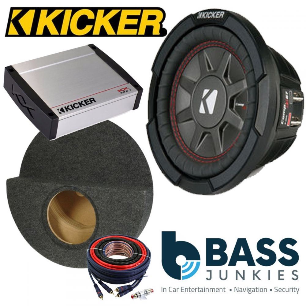 BMW 3-Series (E46) 1998-2004 Kicker CWRT102 - CompRT 10" 25cm 800 Watts Car Subwoofer Custom Bass Box Kit & Kicker KX800.1 800 Watts Monoblock Class D Car Amplifier