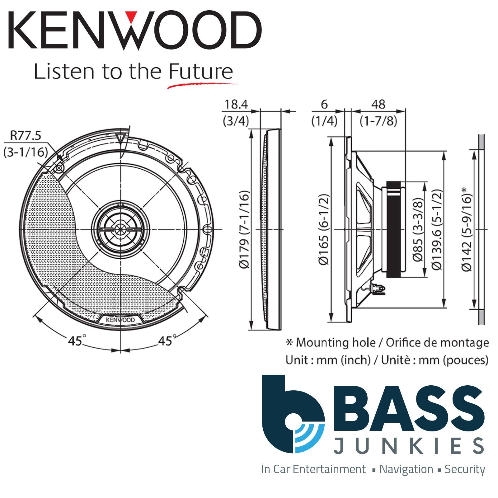 Kenwood KFC-PS1797 - 700 Watts Pair 17cm 6.5" Coaxial Door Shelf Car Speakers