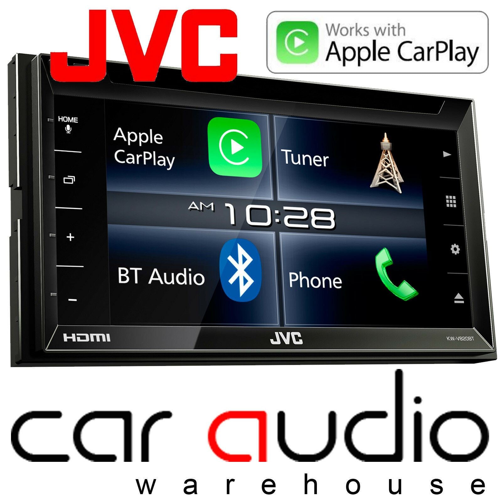 JVC KW-V820BT - 6.8" DVD CD MP3 Apple Carplay Bluetooth Touchscreen AM/FM Tuner, iPod iPhone Android Control Car Stereo