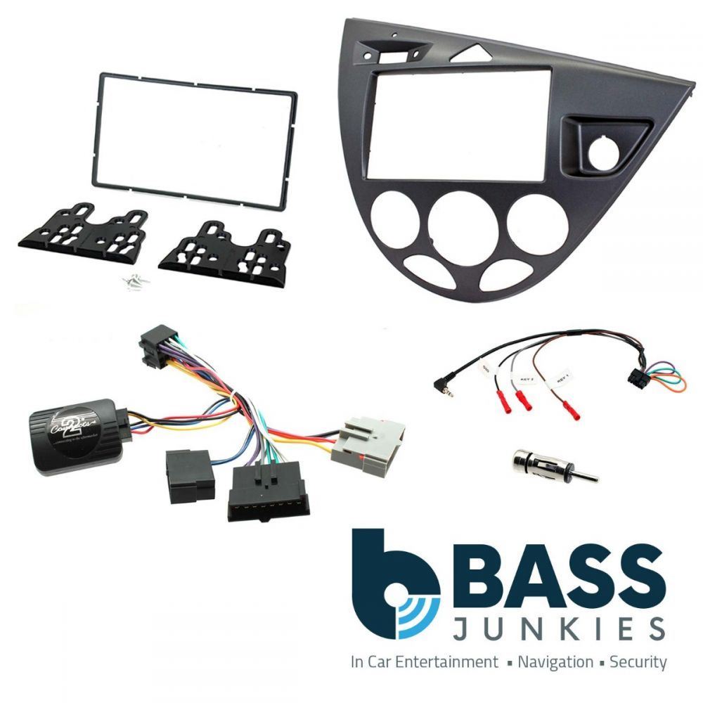 Double Din Stereo Fitting Kit + Steering Wheel Stalk Controls to fit Ford Focus 1999-04