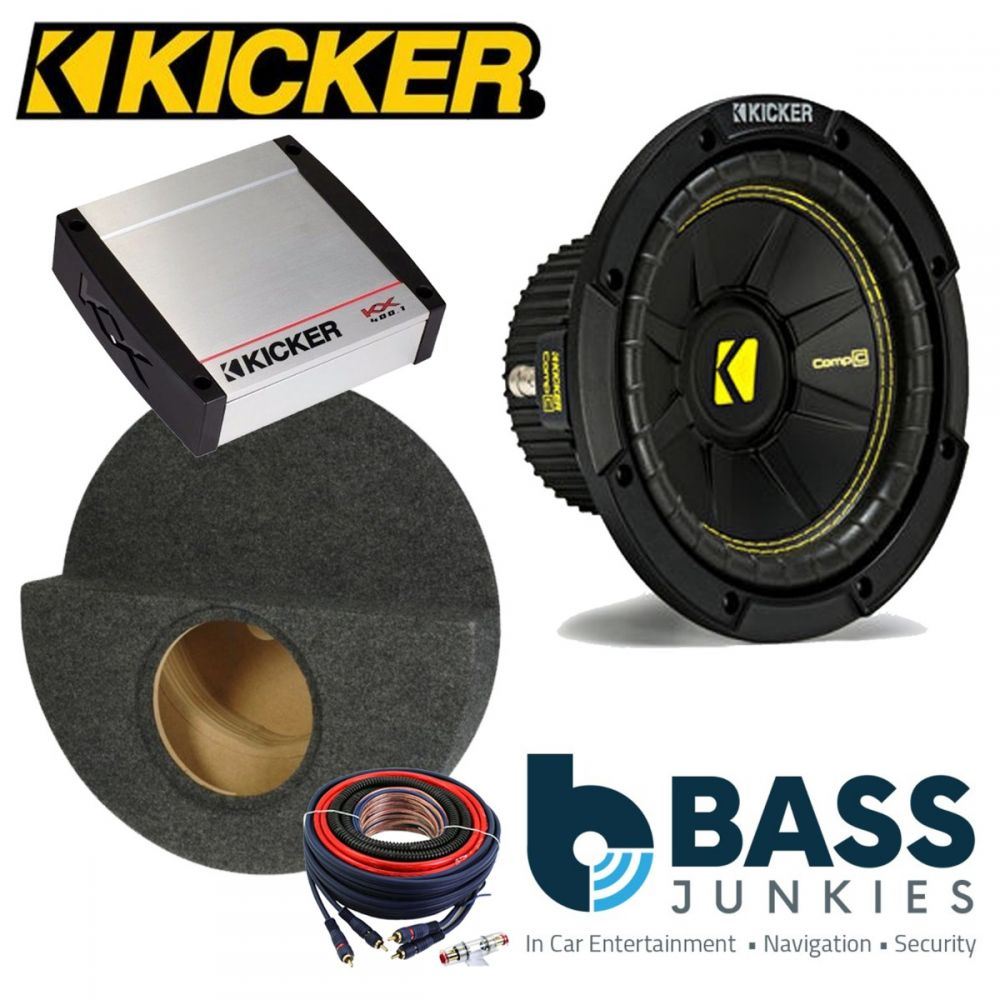 BMW 3-Series (E46) 1998-2004 Kicker CWCS104 - CompC 10" 25cm 500 Watts Car Subwoofer Custom Bass Box Kit & Kicker KX400.1 400 Watts Monoblock Class D Car Amplifier