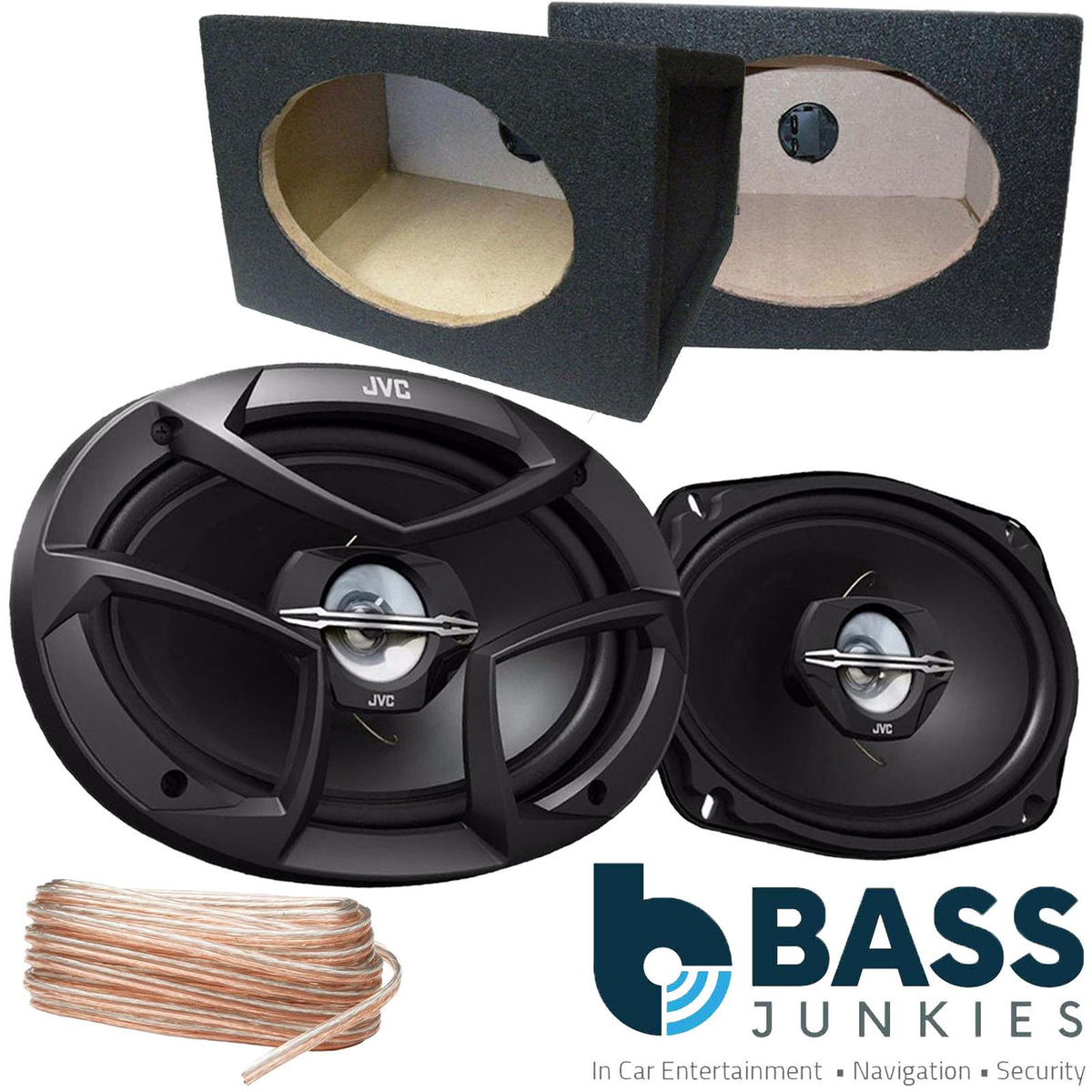 JVC CS-J6930 - 6x9 800 Watts 3-Way Car Speakers with Black MDF Boxes Pair