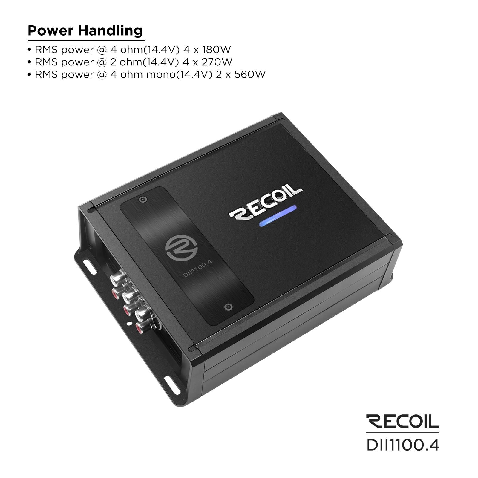 Recoil DII1100.4 - 1100 Watts 2-4 Ohm Stable Class D 4 Channel Car Amp Amplifier