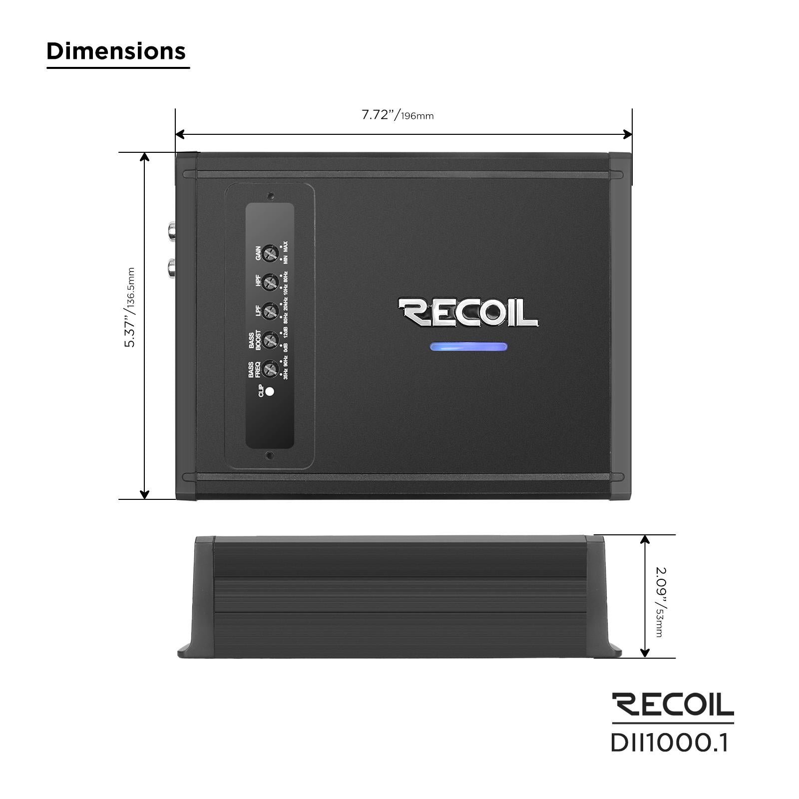 Recoil DII1000.1- 2000 Watts 2-4 Ohm Stable Class D Mono Car Audio Amp Amplifier