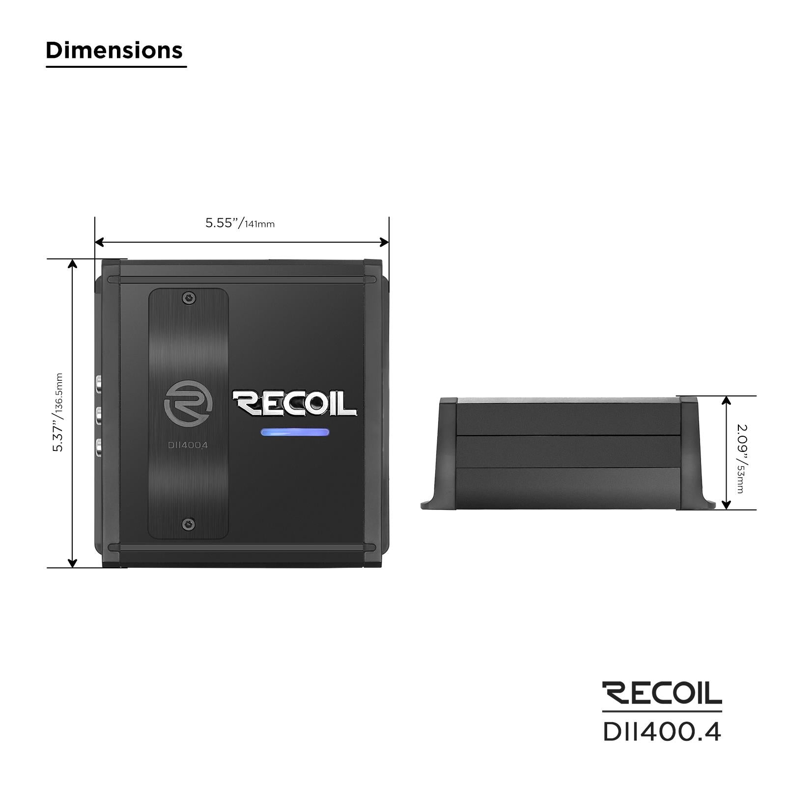 Recoil DII400.4 - 800 Watts 4-Channel 2-4 Ohm Stable Class-D Car Amp Amplifier