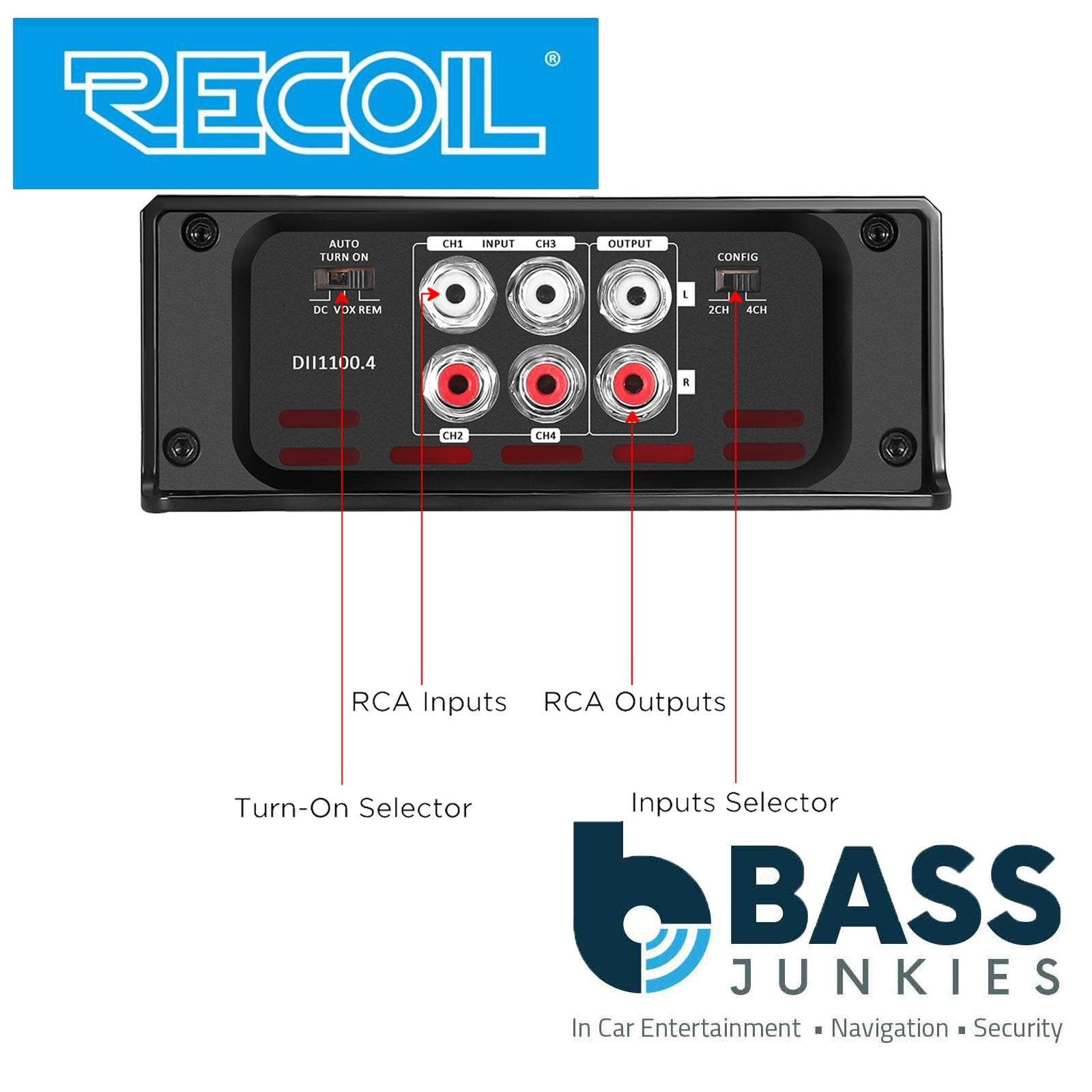 Recoil DII1100.4 - 1100 Watts 2-4 Ohm Stable Class D 4 Channel Car Amp Amplifier