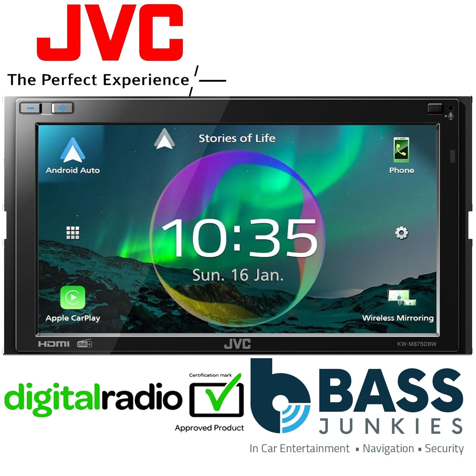 JVC KW-M875DBW Digital Media Receiver USB BT Apple CarPlay Android Auto + Aerial
