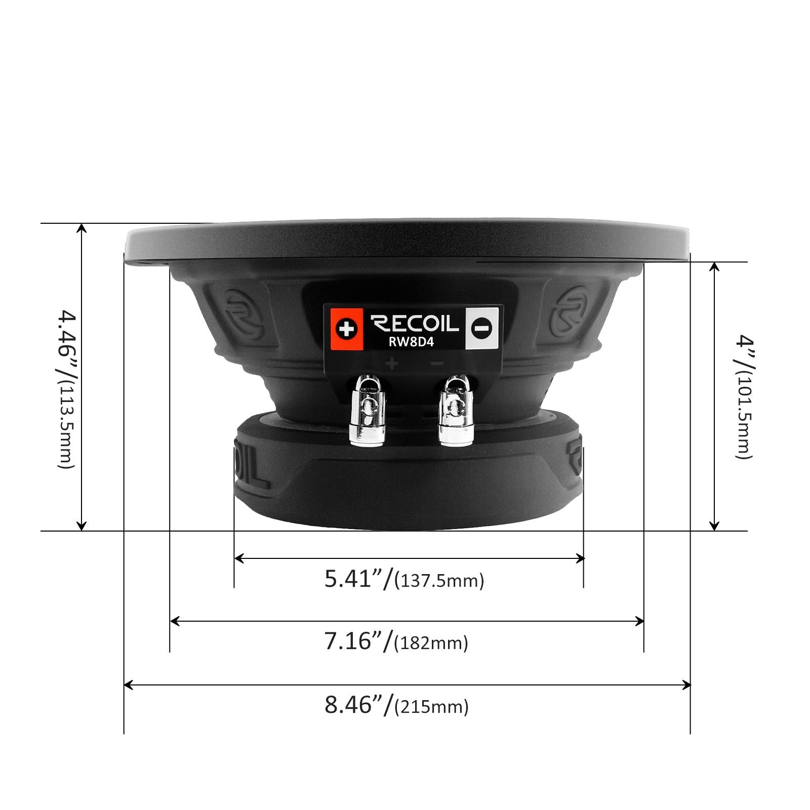 Recoil RW8D4 - 400 Watts 8" Inch 20cm Dual Voice Coil 4-Ohm Car Sub Subwoofer