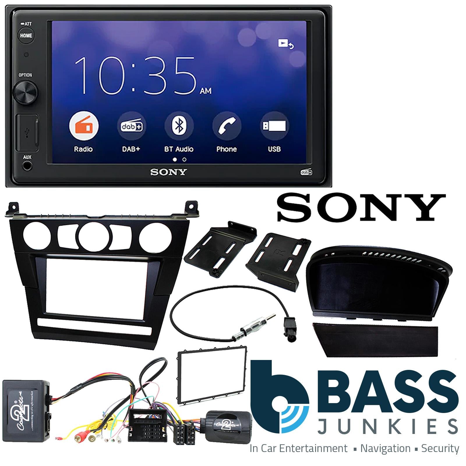 SONY XAV-1550D DAB+ Smart Bluetooth Car Radio + Stereo fitting kit + Steering Wheel Controls Loom for BMW 5-Series 2003-2007