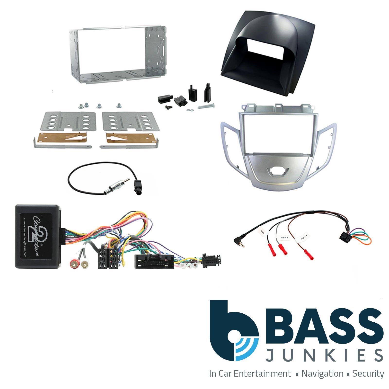 Connects 2 CTKFD10 - Ford Fiesta Mk7 2010 - 2012 Double Din Facia & Steering wheel Interface Fitting Installation Kit (Silver Facia Panel)
