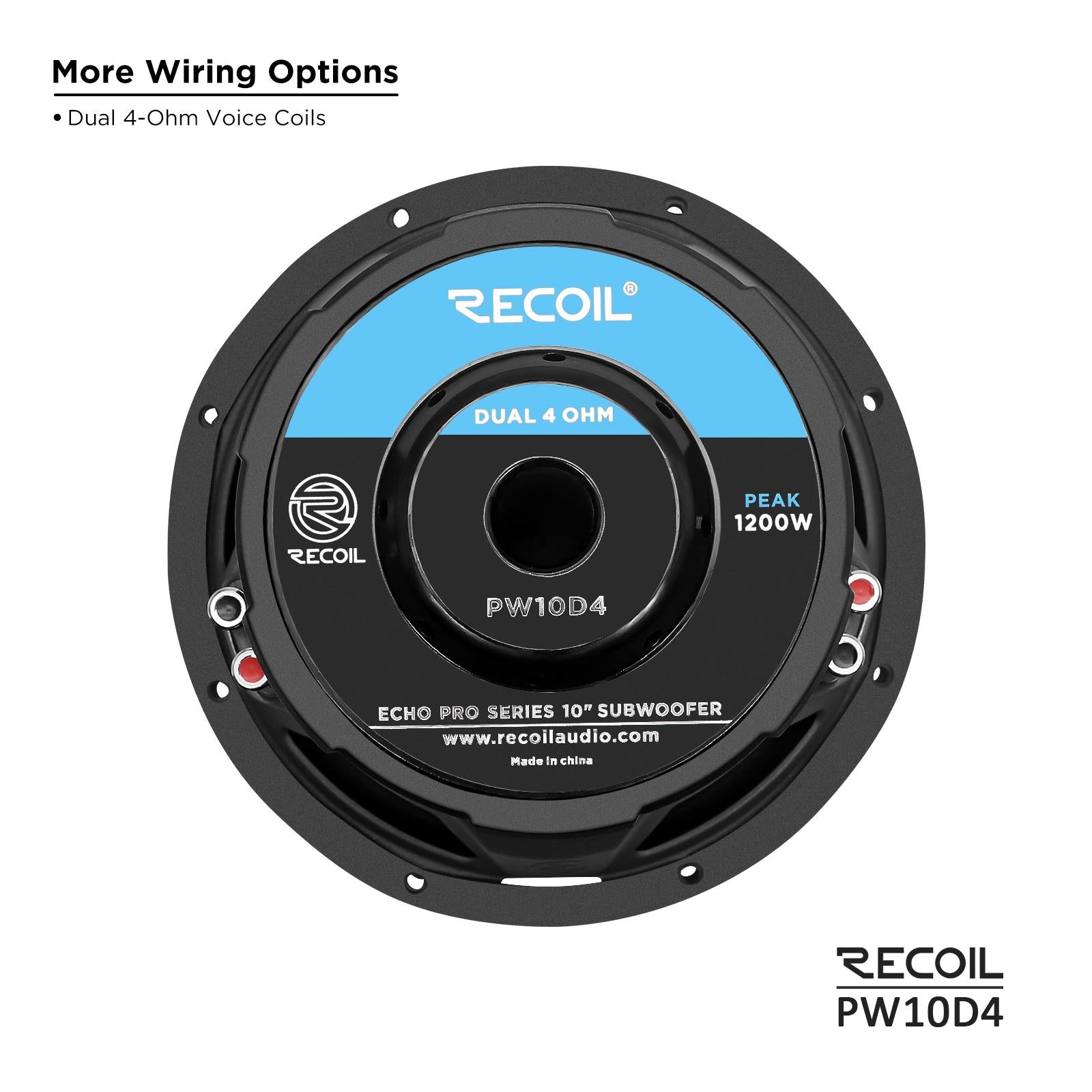Recoil PW10D4 - 1200 Watts Echo Pro Series 10-Inch Dual 4-ohm Car Subwoofer