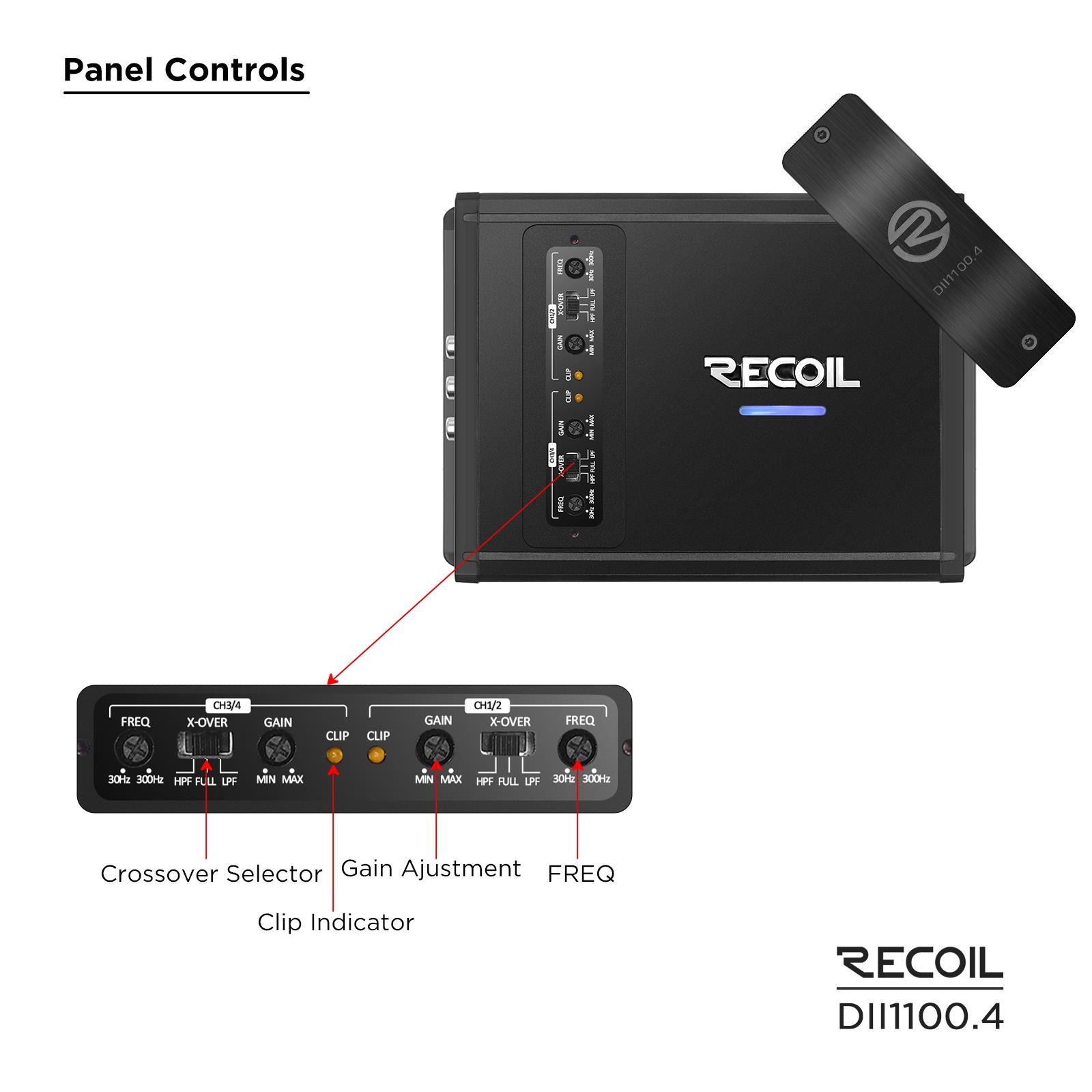 Recoil DII1100.4 - 1100 Watts 2-4 Ohm Stable Class D 4 Channel Car Amp Amplifier