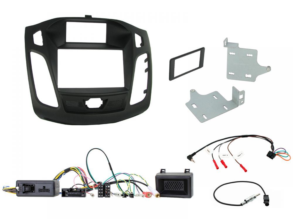 Connects 2 CTKFD30 - Ford Focus 2011 - 2015 Double Din Facia & Steering wheel Interface Fitting Installation Kit (Black Facia Panel)
