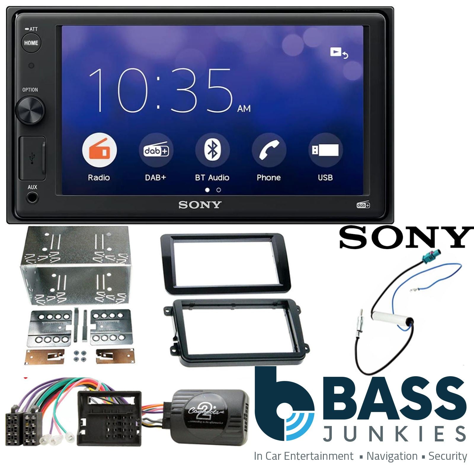 SONY XAV-1550D DAB+ Smart Bluetooth Car Radio + Stereo fitting kit + Steering Wheel Controls Loom for Skoda Fabia 2007-2014