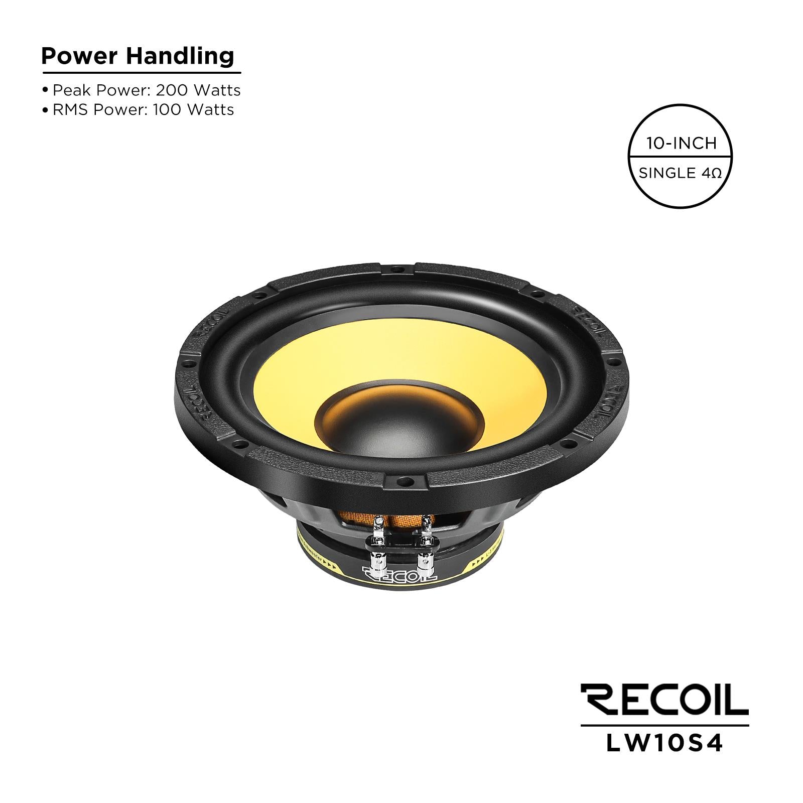 Recoil LW10S4 - 200 Watts 10" 25cm Single Voice Coil 4-Ohm Car Sub Subwoofer