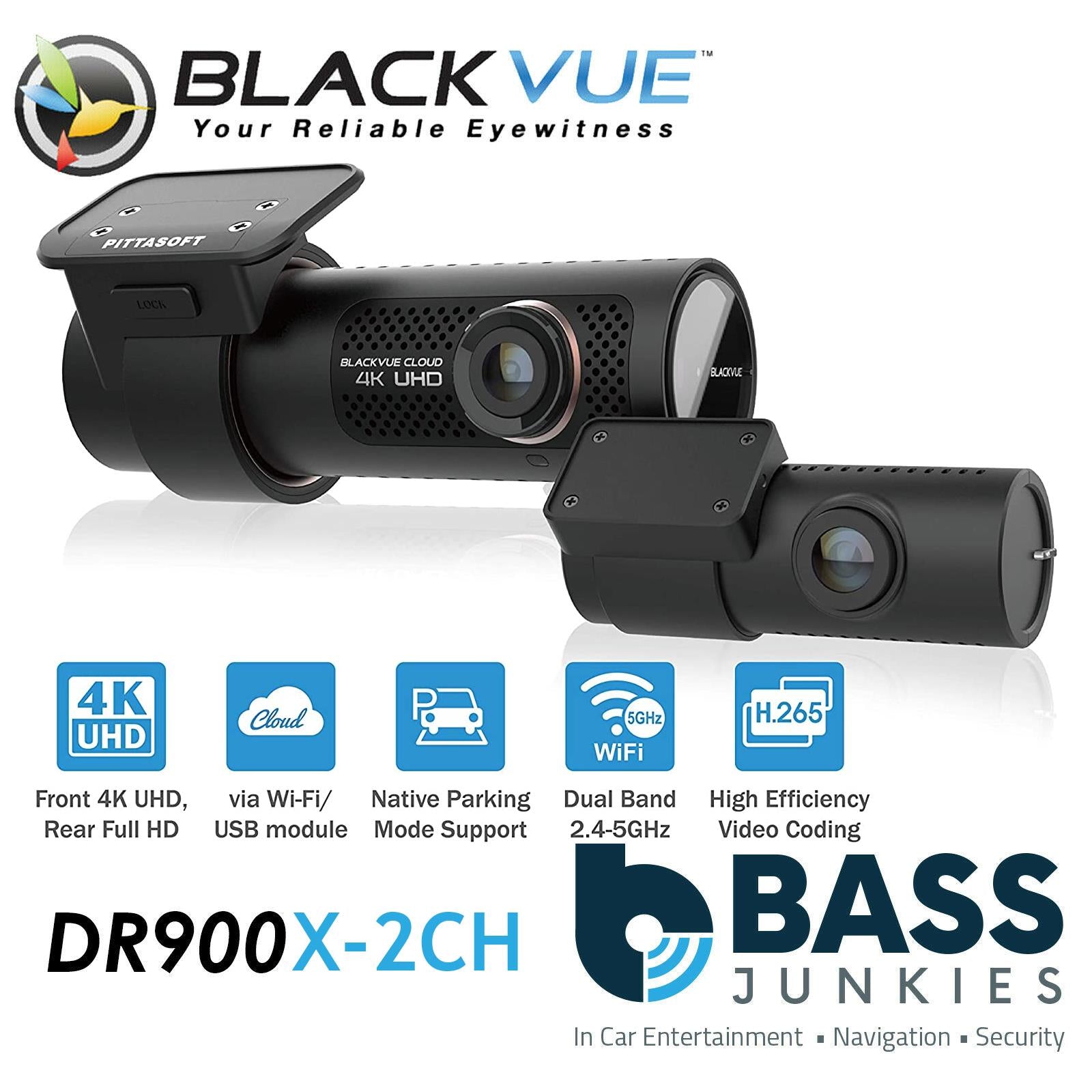 Blackvue DR900X-2CH 128GB 8-MP GPS 4K UHD Ultra Wide Font & Rear Car Dash Camera WIFI Cloud @30fps Rear Camera @60fps Front Camera