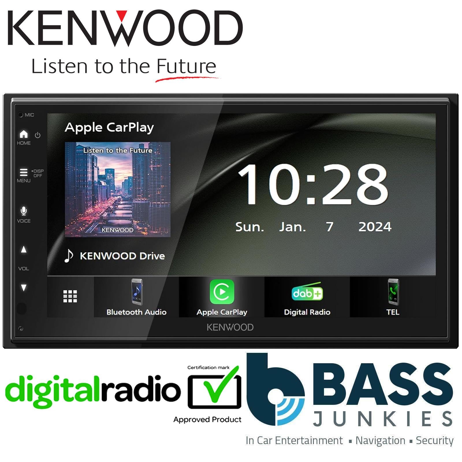 Kenwood DMX5023DABS - 6.8" DAB+ Bluetooth Android & CarPlay Car Stereo Screen