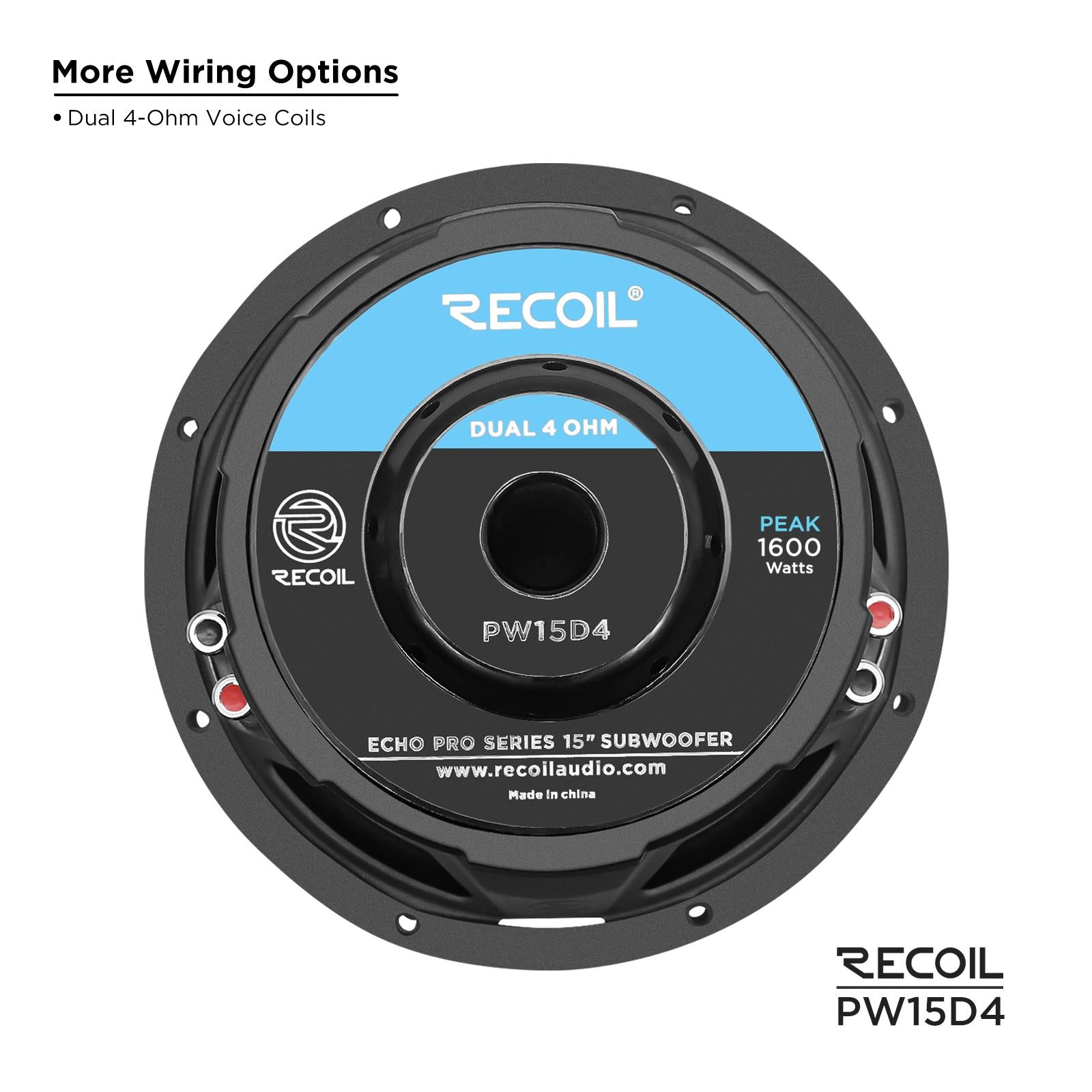 Recoil PW15D4 - 1600 Watts Echo Pro Series 15-Inch Dual 4-ohm Car Subwoofer