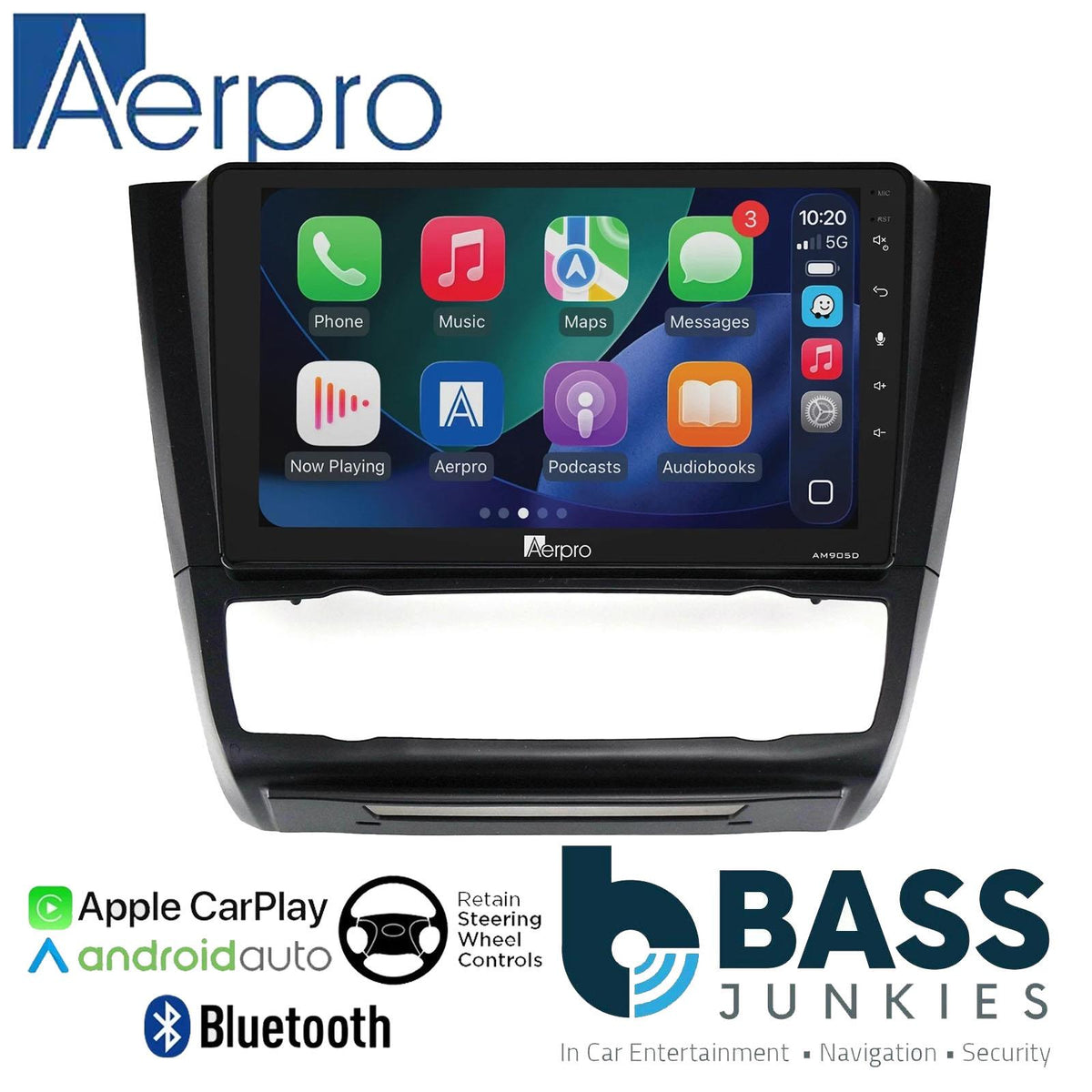 Aerpro 9" DAB CarPlay Android Car Stereo Kit For BMW 1 Series Auto AC 08-12