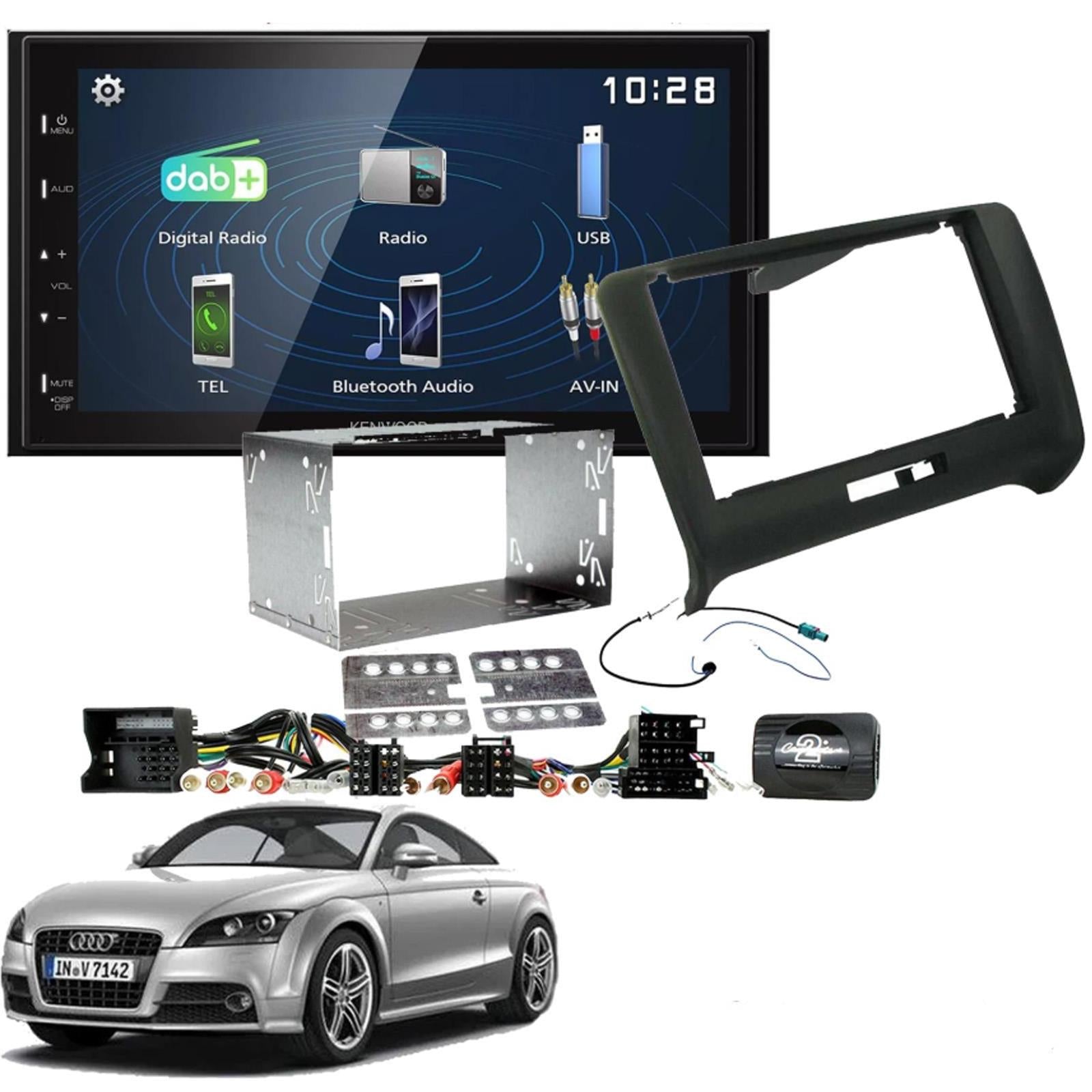 Connects2 CTKAU03 - Audi TT MK2 8J 2006 - 2014 Double Din Fascia Panel & Steering Wheel Interface with Kenwood 6.8" USB DAB Android Mirroring Touchscreen Upgrade Kit