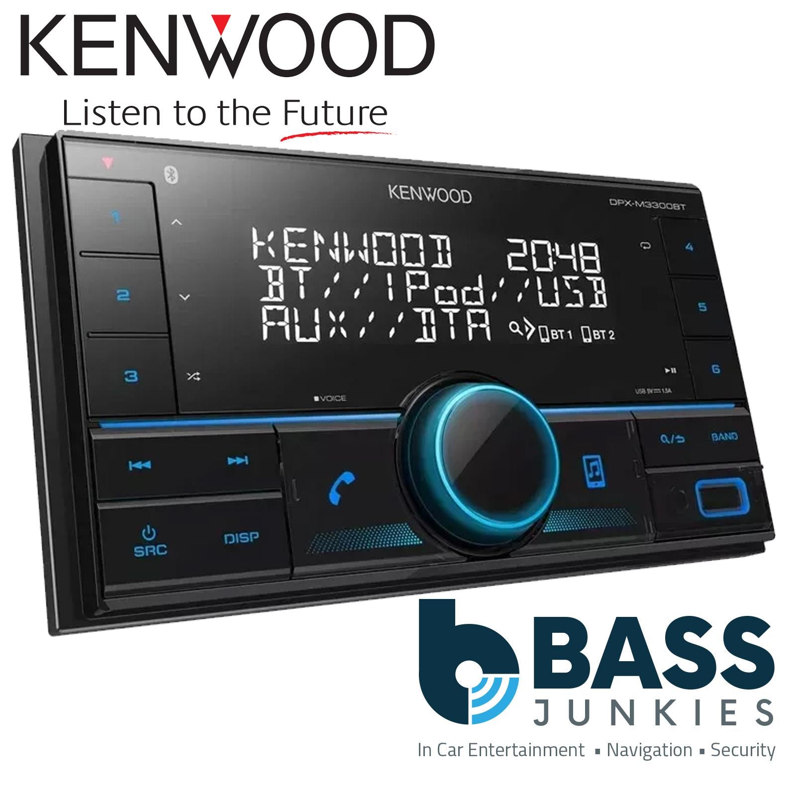 Kenwood DPX-M3300BT Mechless Double Din Bluetooth USB iPhone Android Car Stereo