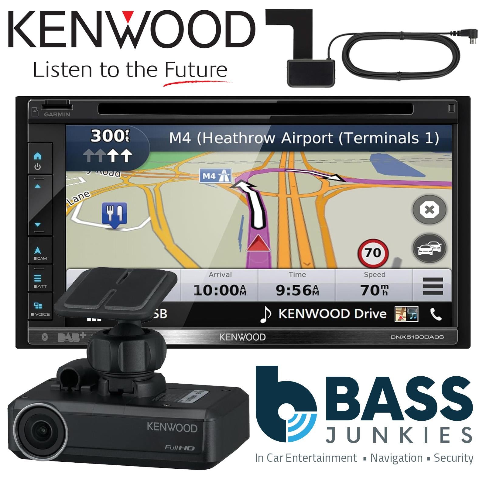 Kenwood DNX5190DABS - 6.8” DAB CD MP3 DVD USB Navigation Bluetooth Car Stereo & Dash Cam