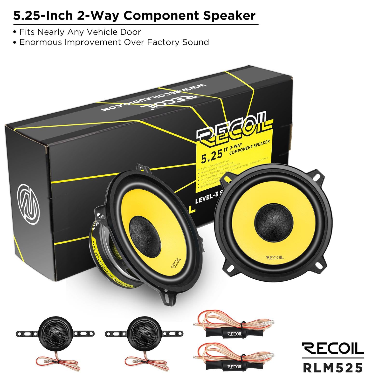 Recoil RLX525 - 120 Watts 5.25"inch 13cm 2-Way Coaxial Car Door Speakers Pair