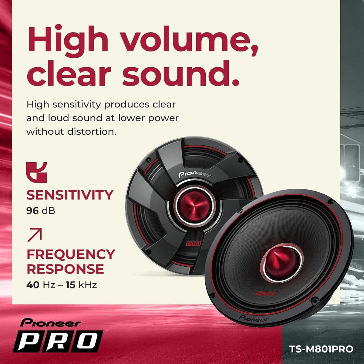 Pioneer TS-M801PRO - 1400 Watts a Pair 8" (20cm) PRO Series High Efficiency Midbass Car Speakers