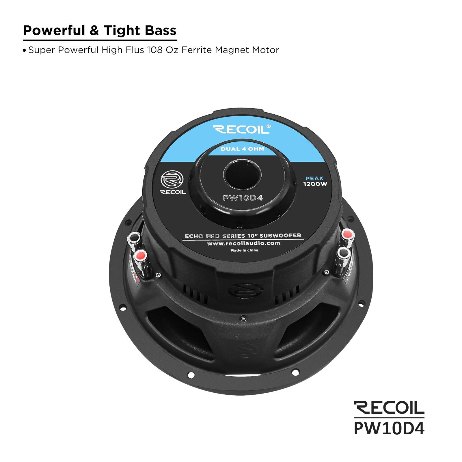 Recoil PW10D4 - 1200 Watts Echo Pro Series 10-Inch Dual 4-ohm Car Subwoofer