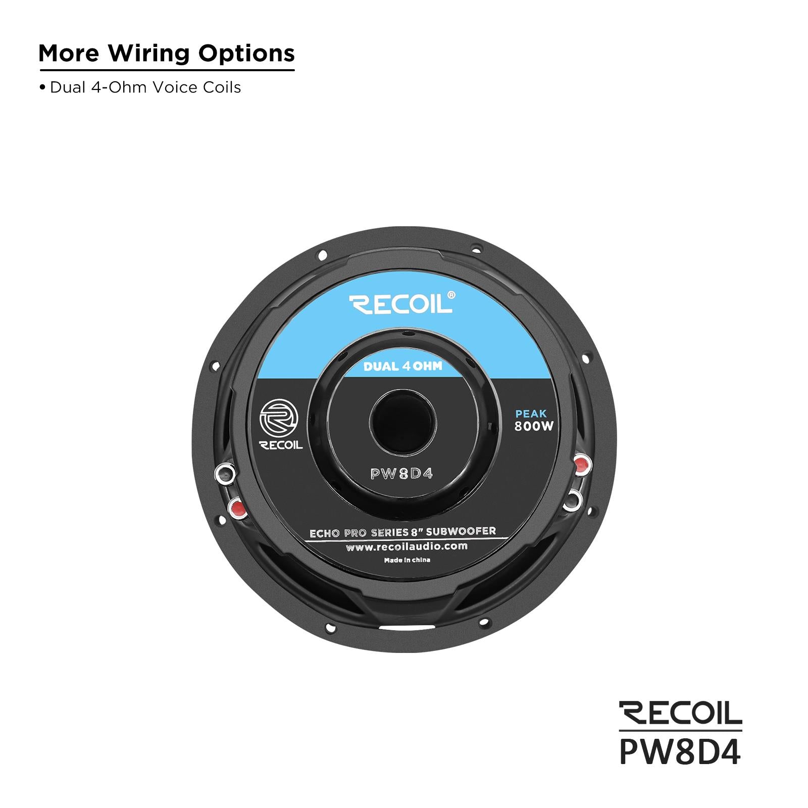 Recoil PW8D4 - 800 Watts Echo Pro Series 8-Inch Dual 4-ohm Car Subwoofer