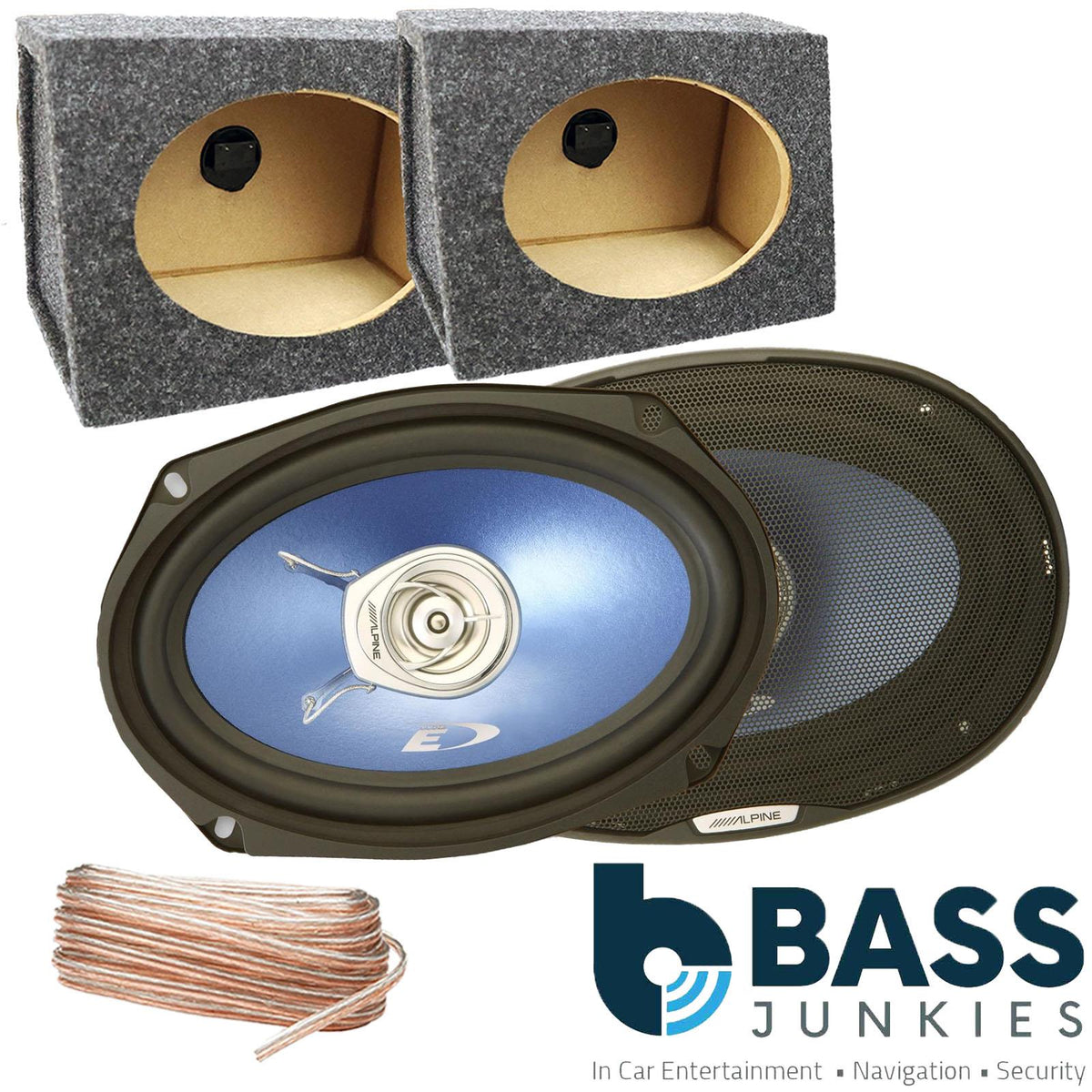 Alpine SXE-69C2 6x9 560 Watts Coaxial Car Speakers with Grey MDF Boxes