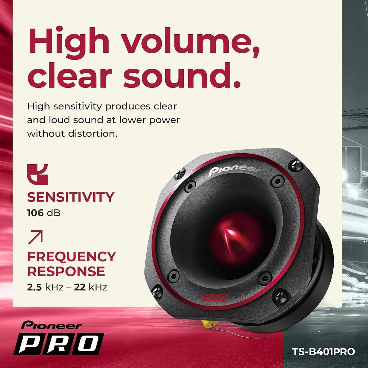 Pioneer TS-B401PRO P.R.O. Series 10cm 4" 100mm 600 Watts Max Power Titanium Diaphragm Bullet Tweeter Speaker (Single)