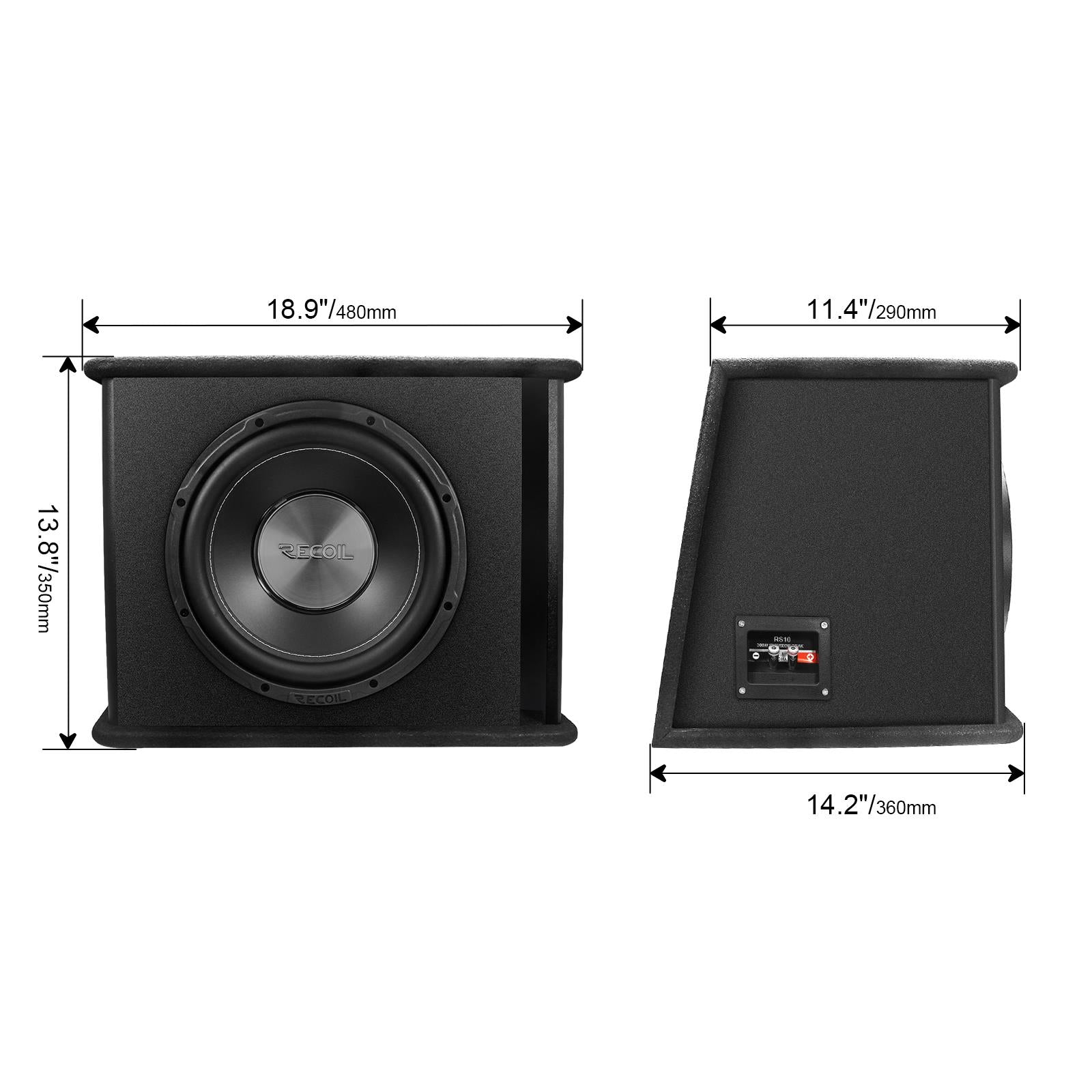 Recoil RS10 - 10" 500 Watts Vented Passive Car Subwoofer Bass Box Enclosure