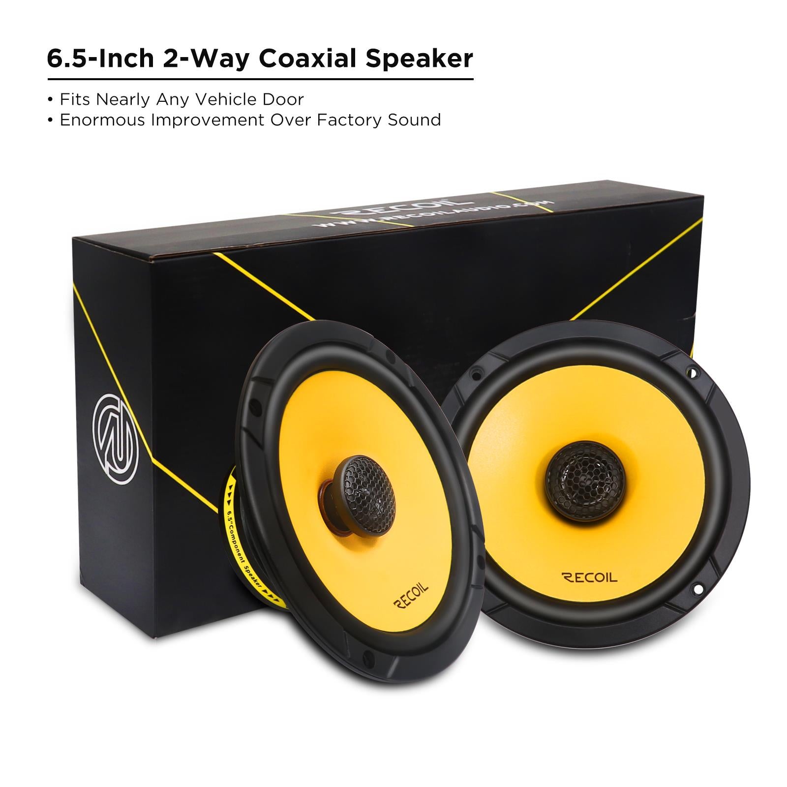 Recoil RLX65 - 160 Watts 6.5" 17cm Yellow Cone 2 Way Car Door Shelf Speakers Pair
