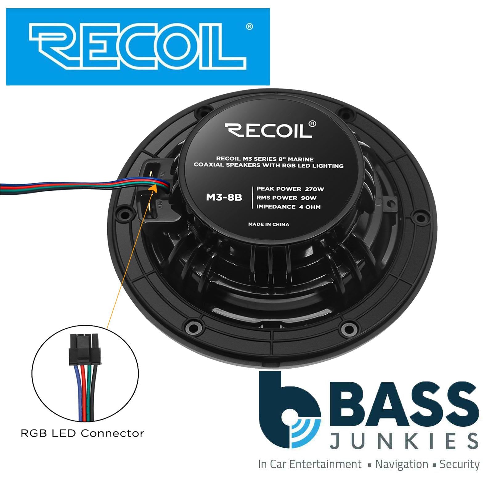 Recoil M3-8B - 8" 20cm Black Marine Boat Outdoor Speakers with Built-in RGB LED
